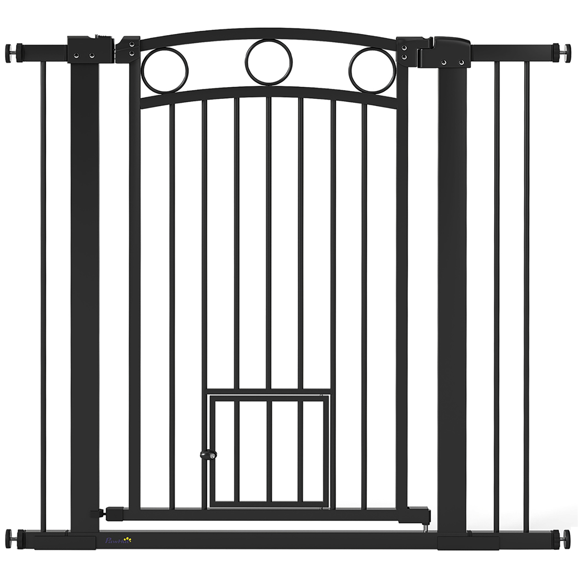 Haustiertor, 96 cm Treppengatter, verstellbare Breite 76-104 cm, mit Katzentür, für Treppen und Türöffnungen, Schwarz Haustiertor, 96 cm Treppengatter, verstellbare Breite 76-104 cm, mit Katzentür, für Treppen und Türöffnungen, Schwarz