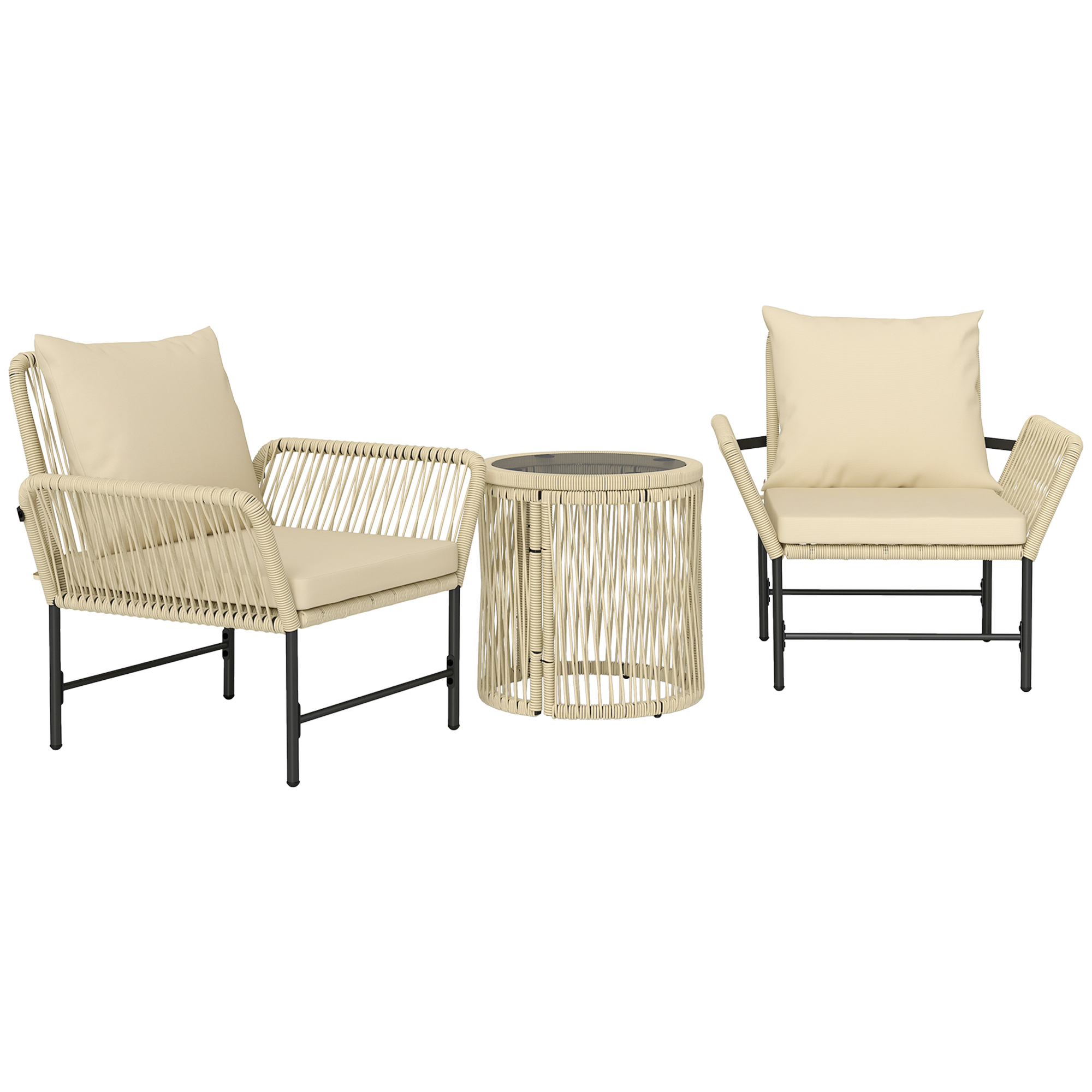 Polyrattan Gartenmöbel Set, Outdoor Balkonmöbel für 2 Personen, 3-teilig mit 2 Stühle, Beistelltisch Sitzkissen Polyrattan Gartenmöbel Set, Outdoor Balkonmöbel für 2 Personen, 3-teilig mit 2 Stühle, Beistelltisch Sitzkissen
