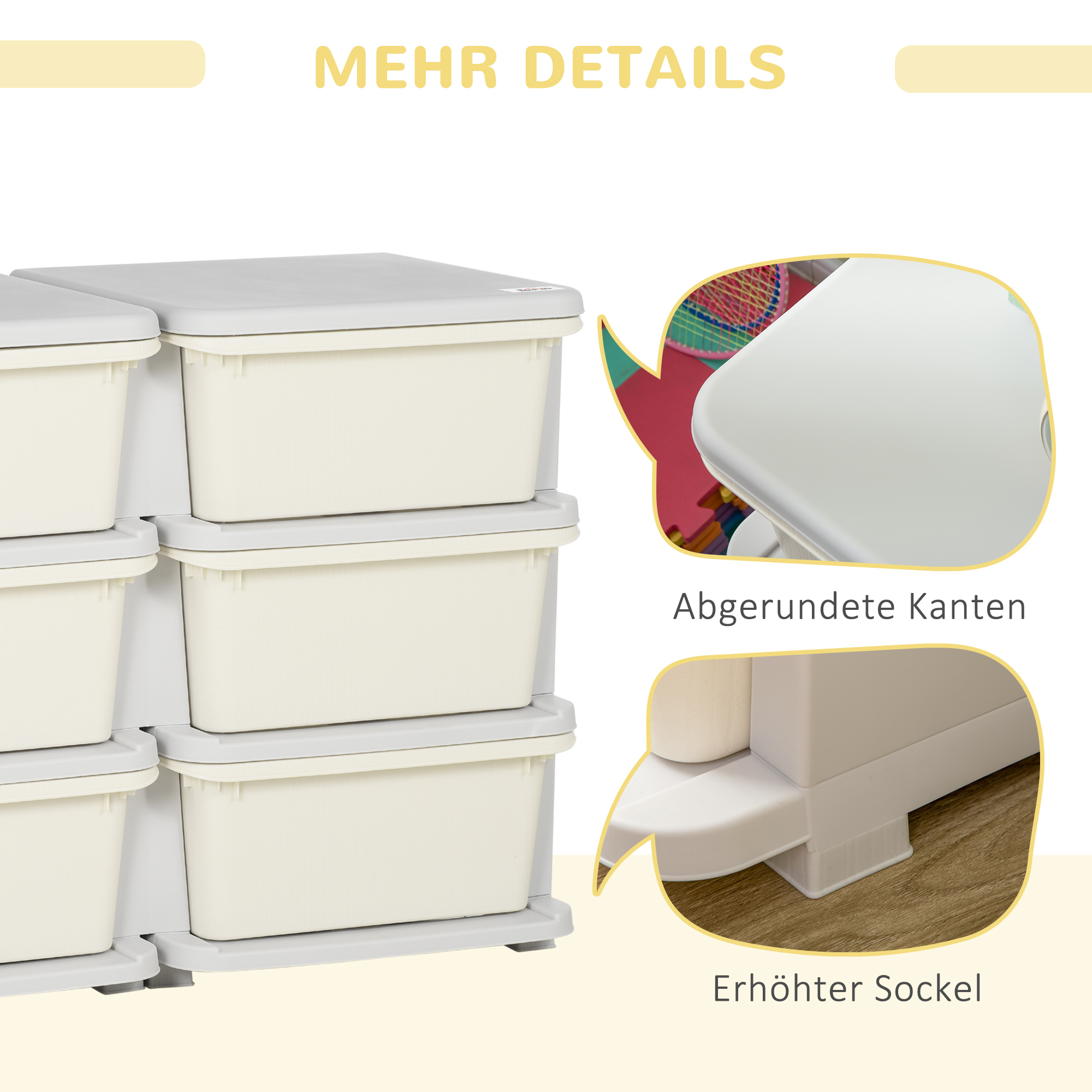 Aufbewahrungsbox für Kinder, Kinder-Aufbewahrungsbox, 3 Schubladen, Weiß