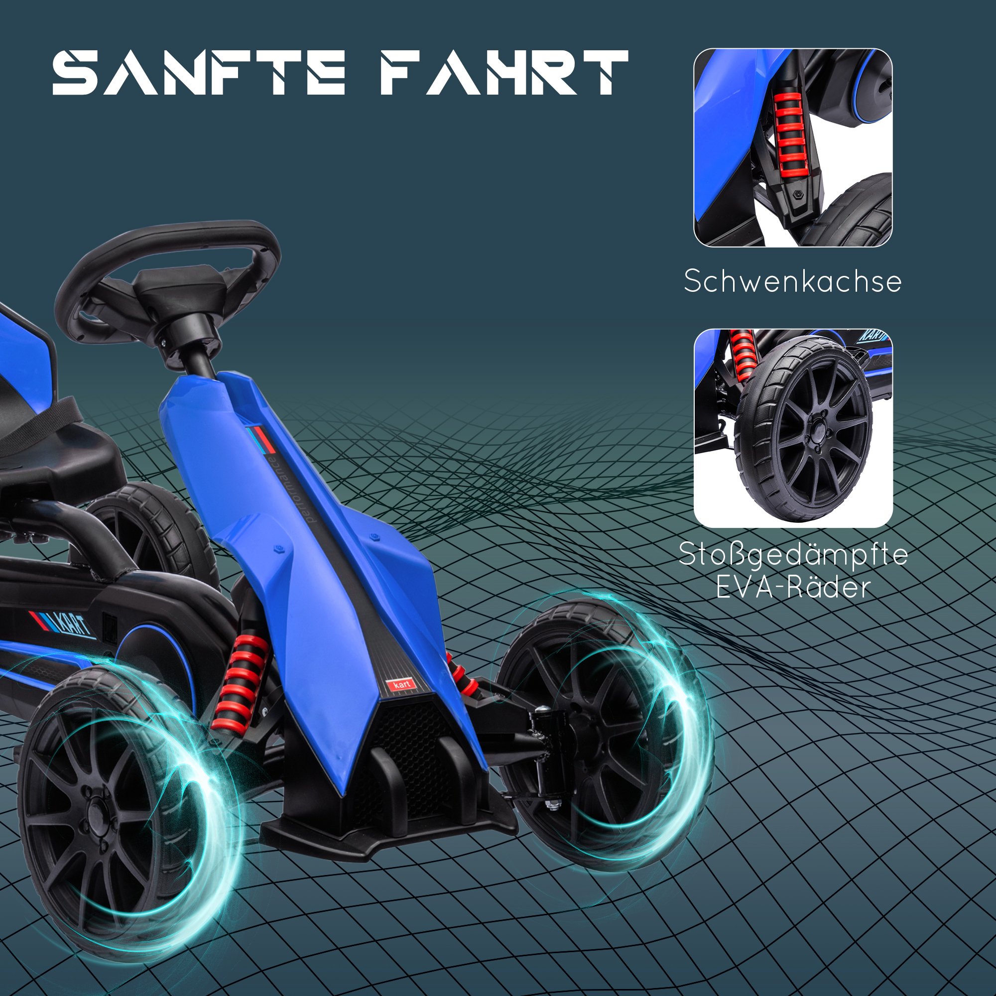 Go Kart Pedal Go Kart Rückwärts-uns Vorwärtsgang, für Kinder von 3 bis 8 Jahren, Blau