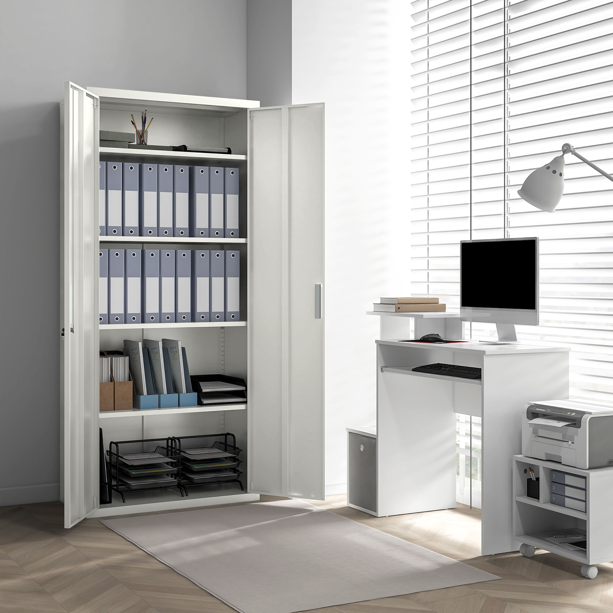 Aktenschrank, Büroschrank, 5 Regale, Metall, 80B x 40T x 180H cm, Weiß