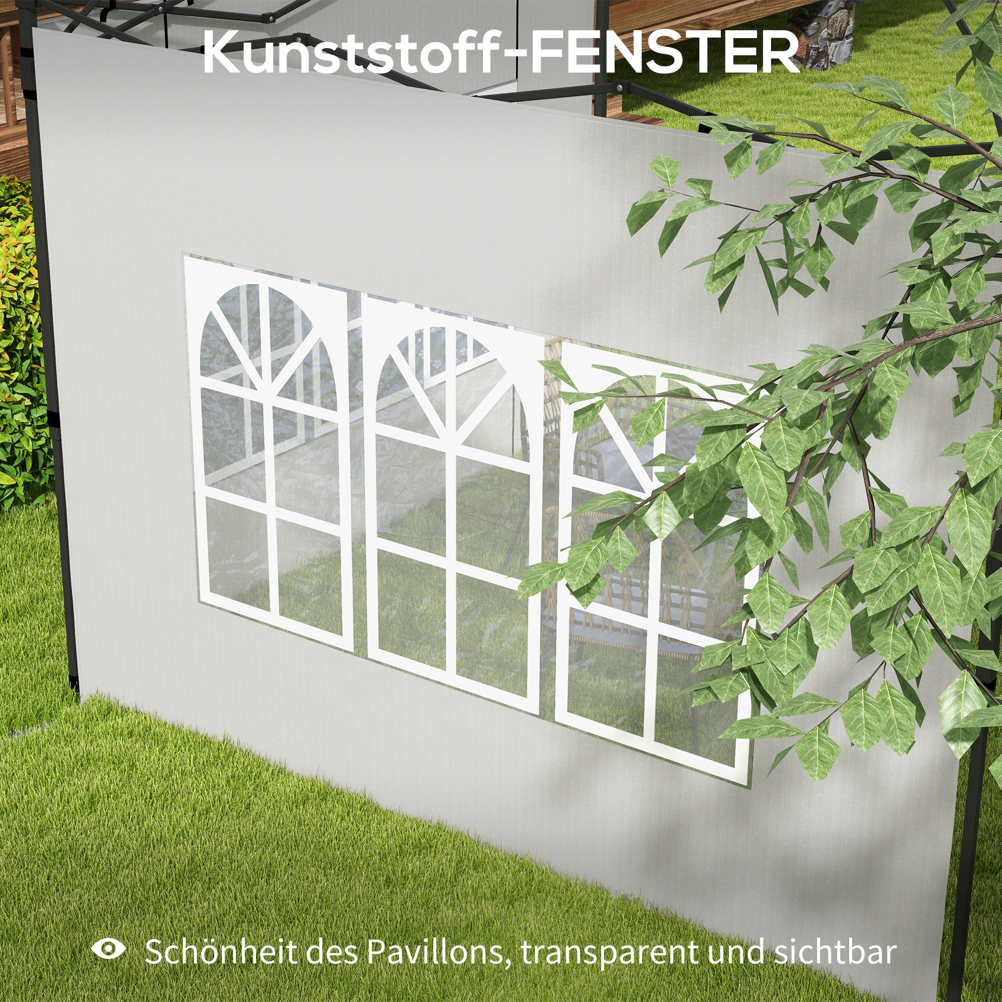 2er Set Seitenwände für Pavillon 3x3 3x6 Wasserdicht Seitenteile mit Fenster Weiß
