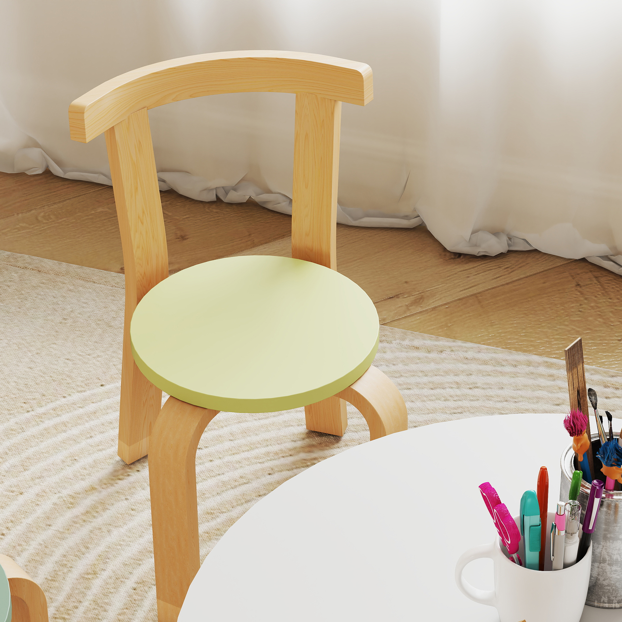 5-teiliges Kindertisch- und Stuhlset, leichtes Massivholz, Bunt