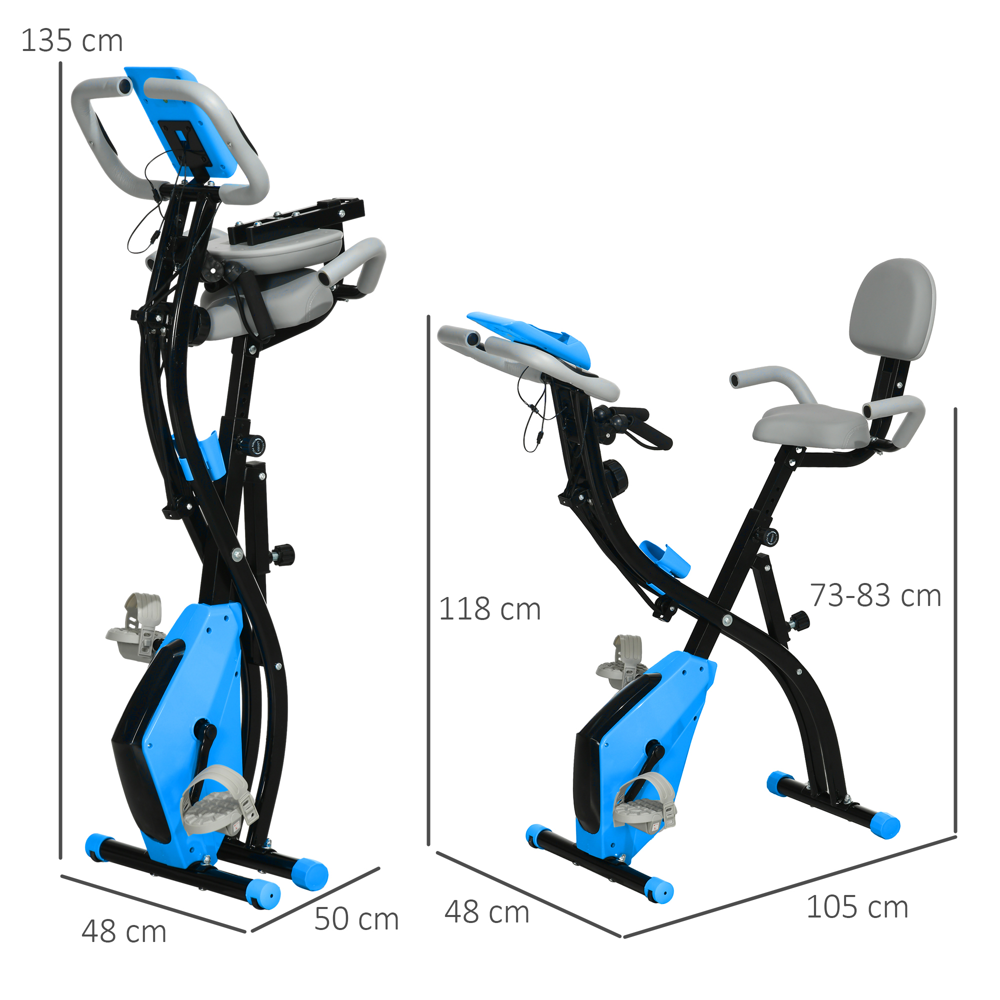 Heimtrainer 2-in-1 Fahrradtrainer mit LCD-Display Pulsmesser verstellbar Sitz Räder, klappbarer Hometrainer Trimmrad mit 8 stufig Magnetwiderstand, Spannseil, Stahl