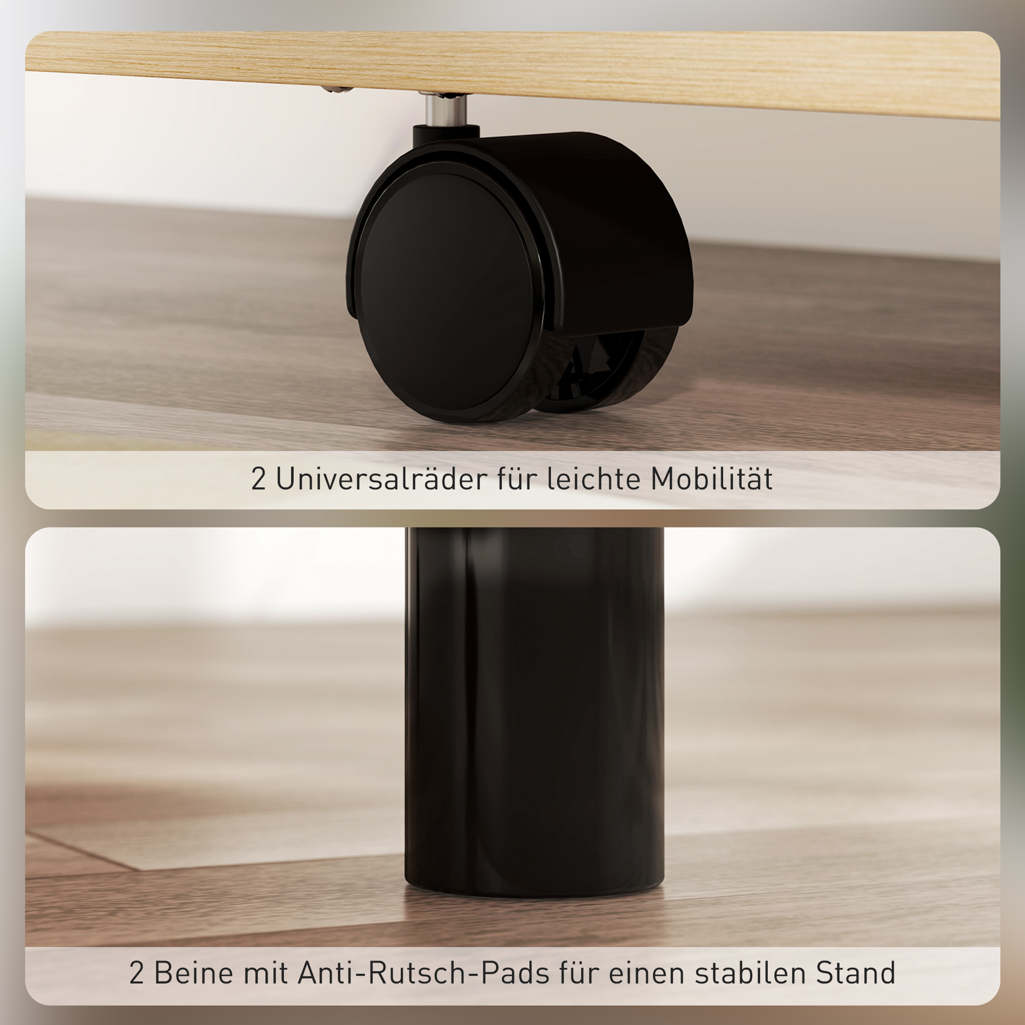 rollbarer Podiumsständer, Redepult mit klappbaren Seitenflügeln, Laptop-Tisch mit Schublade und Regalen, Eichenoptik