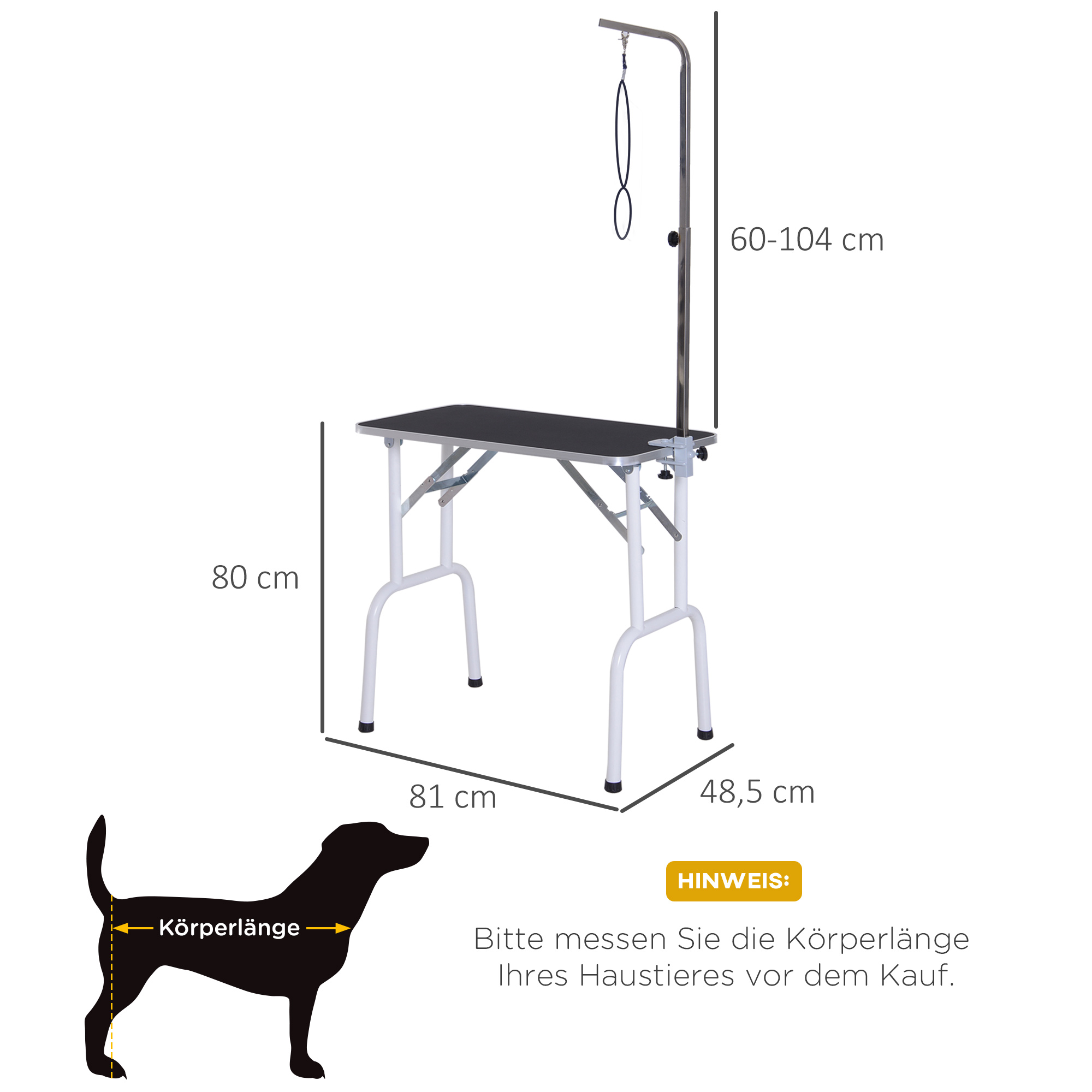 Trimmtisch klappbar Tierpflegetisch Schertisch Pflegetisch für Hunde Katzen Metall Schwarz 81 x 48,5 x 80 cm