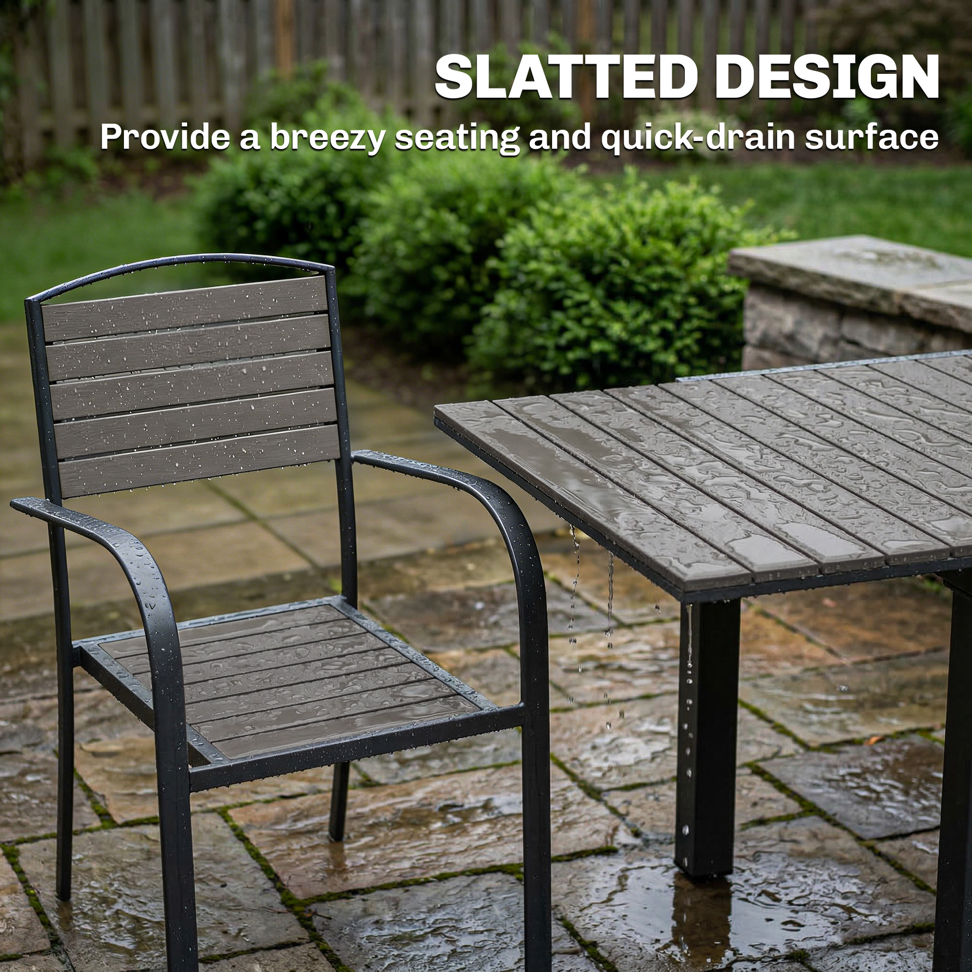 Gartenmöbel Set Sitzgruppe 7-teilig Ausziehbar Tisch mit 6 Stühlen Holzoptik Lamelldesign Aluminiumrahmen
