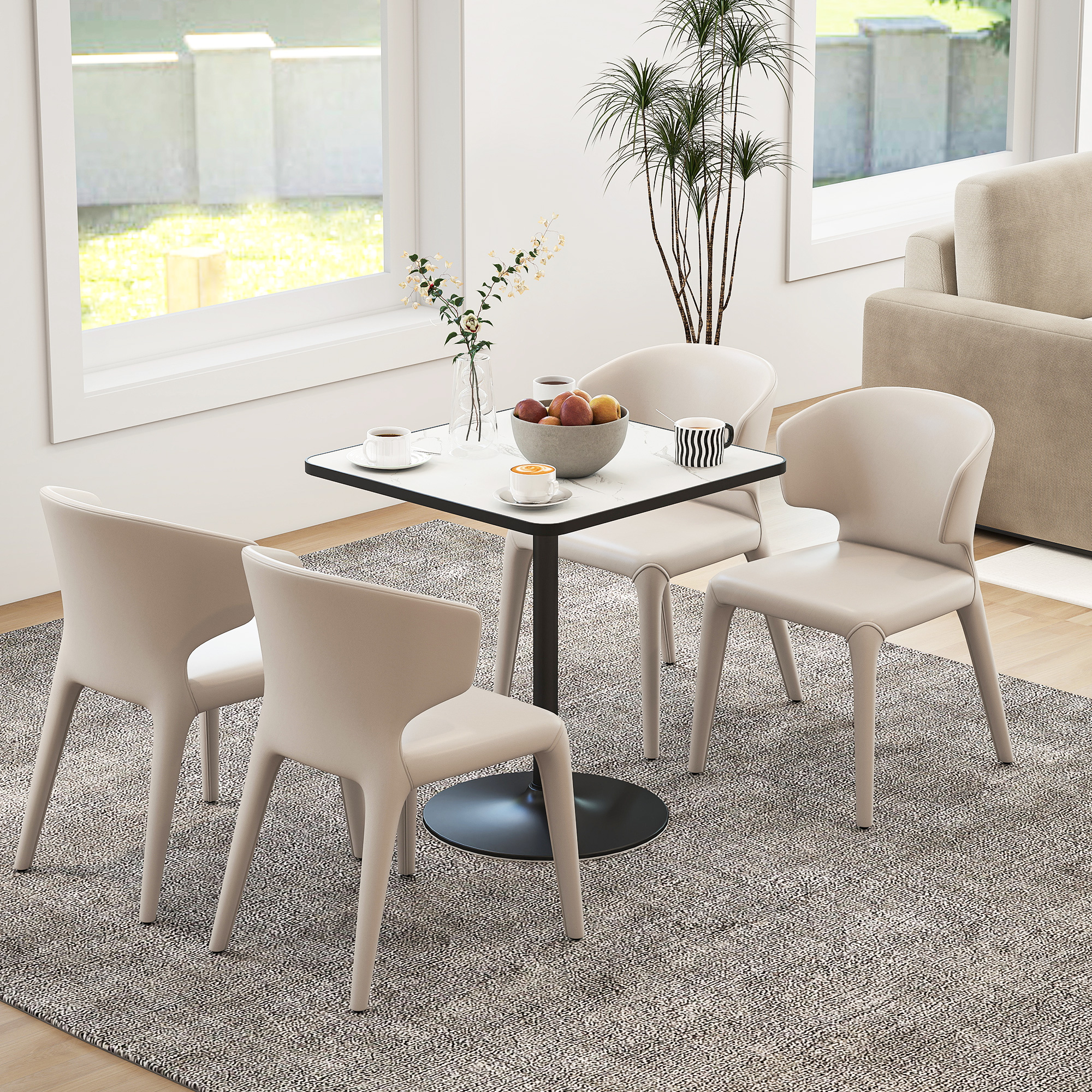 Esstisch, 70 x 70 cm quadratischer Küchentisch für 4 Personen mit Marmor-Optik für Küche Weiß