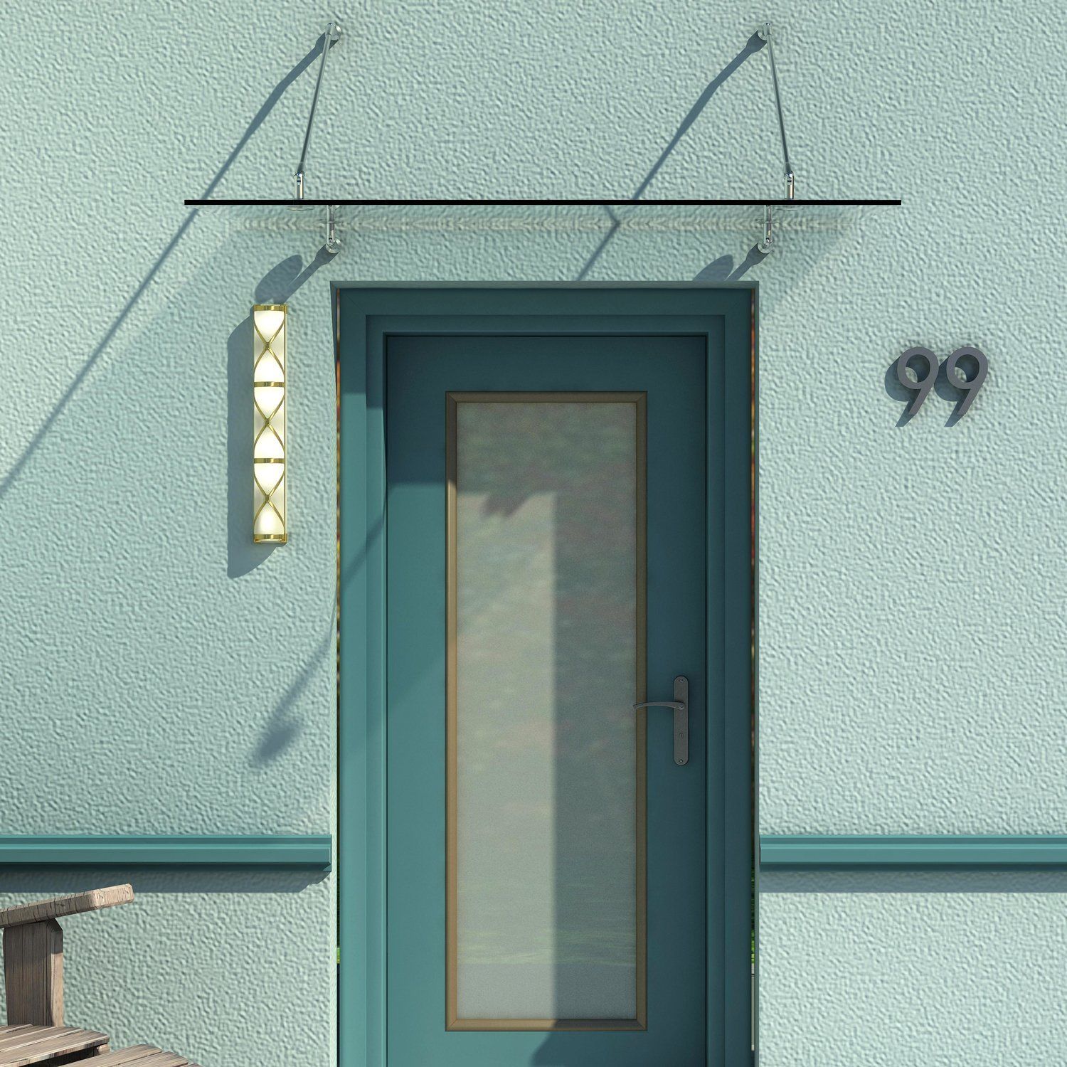 Vordach Glasvordach Türvordach, gehärtetes Glas, 304 Edelstahl Klarglas 150 x 90 cm