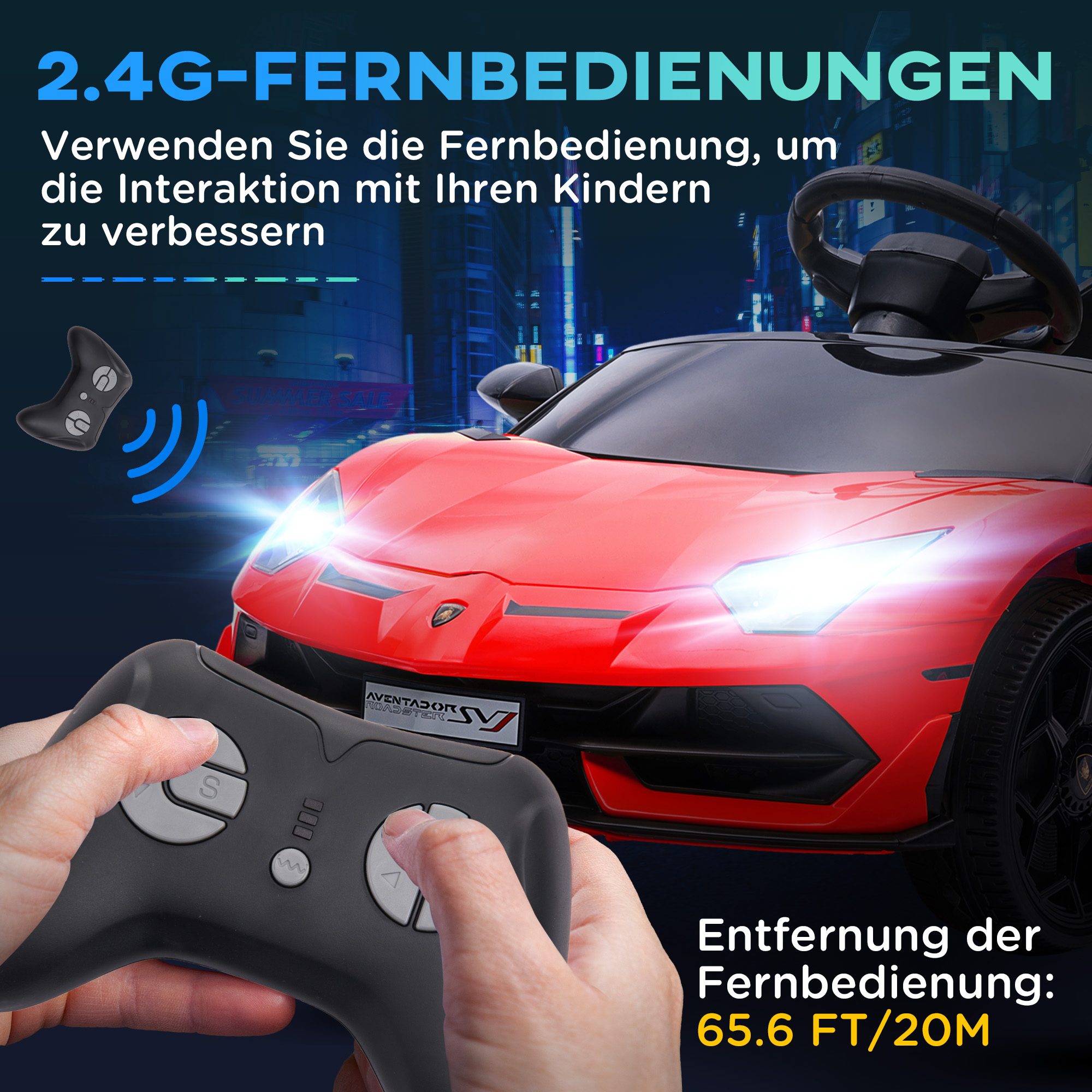 Elektro-Kinderauto, lizenzierter Lamborghini Aventador, Flügeltüren, Musik, Hupe, für 3-5 Jahre, rot