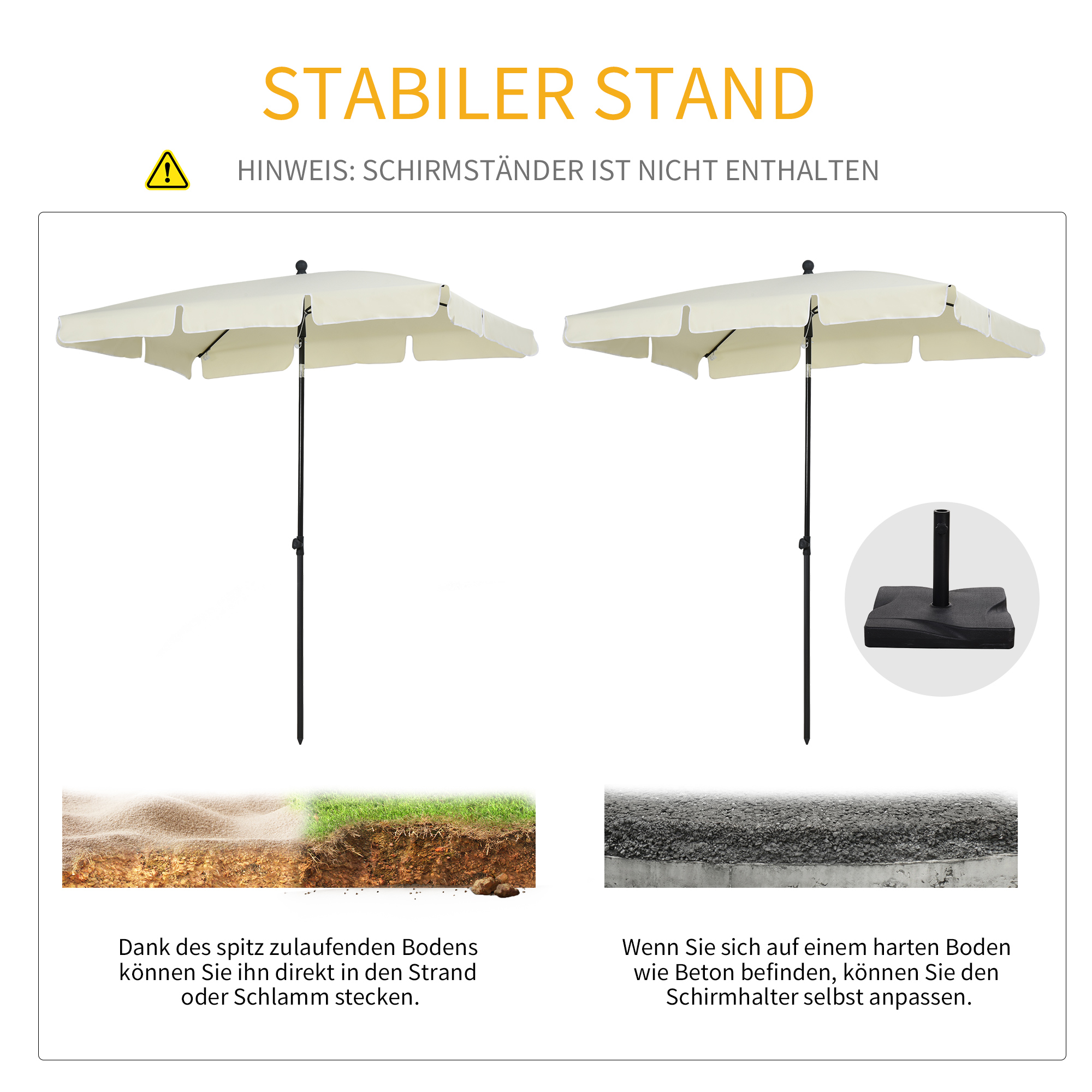 Sonnenschirm Strandschirm Gartenschirm Schirm Balkonschirm Sonnenschutz knickbar Cremeweiß