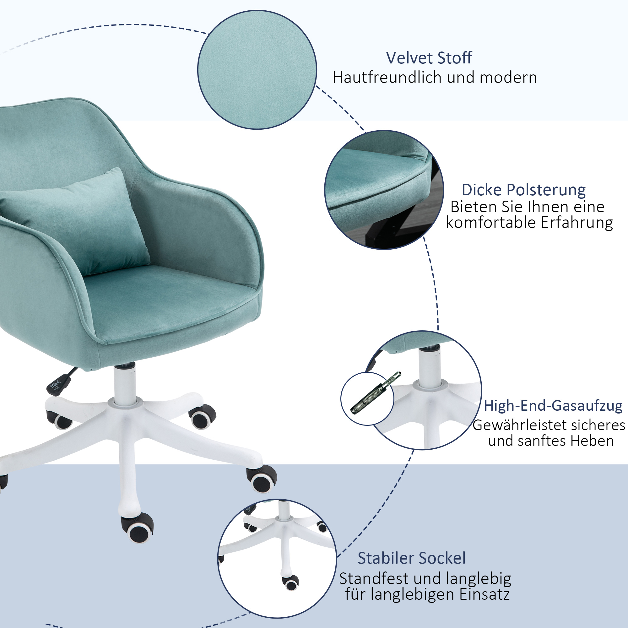 Massage-Bürostuhl in Samtoptik mit Vibrationsfunktion 55 cm x 65 cm x 86  cm Grün
