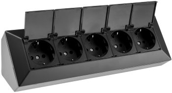 5-fach Steckdosenblock, schwarz / 250V~/ 16A, Aufbaumontage mit Klappen
