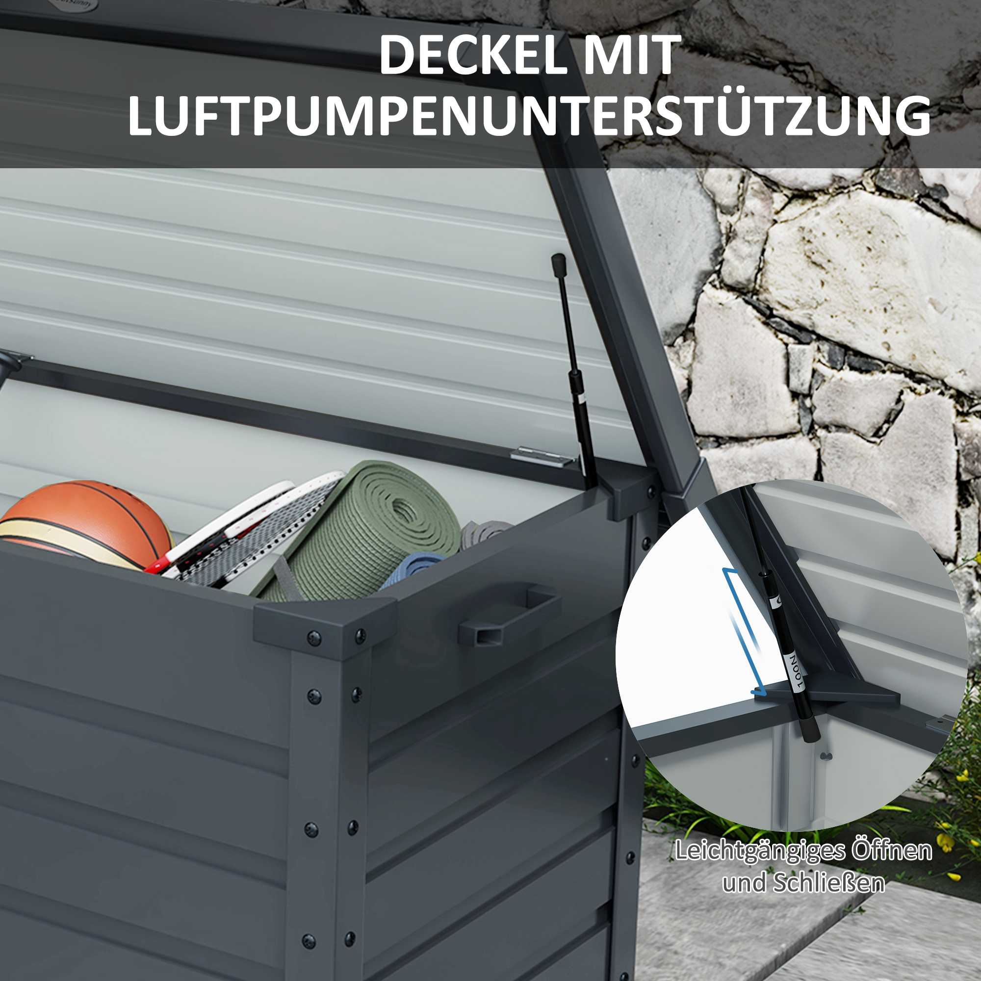 Outdoor Aufbewahrungsbox Gartenbox Kissenbox, wetterbeständig, 4 Rollen, 100 cm x 62 cm x 65 cm, Dunkelgrau