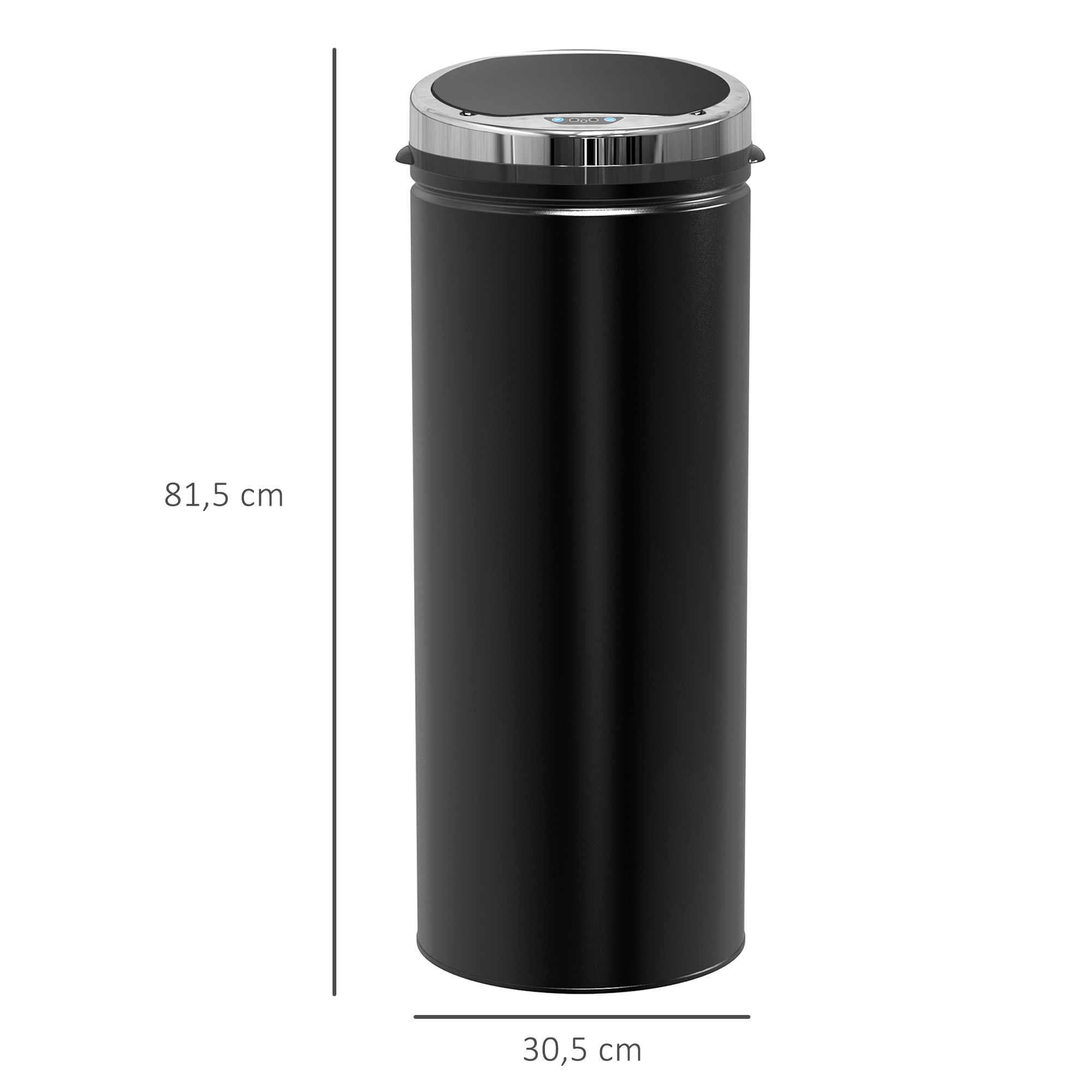 Abfalleimer mit Bewegungssensor, rostfreier Stahl, 30,5 cm x 30,5 cm x 81,5 cm, Schwarz