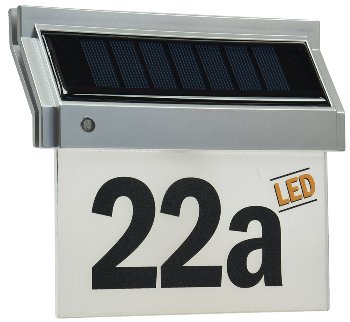 Solar Hausnummernleuchte mit LED / 18x16x5cm, incl. Zahlen-/Buchstabensatz