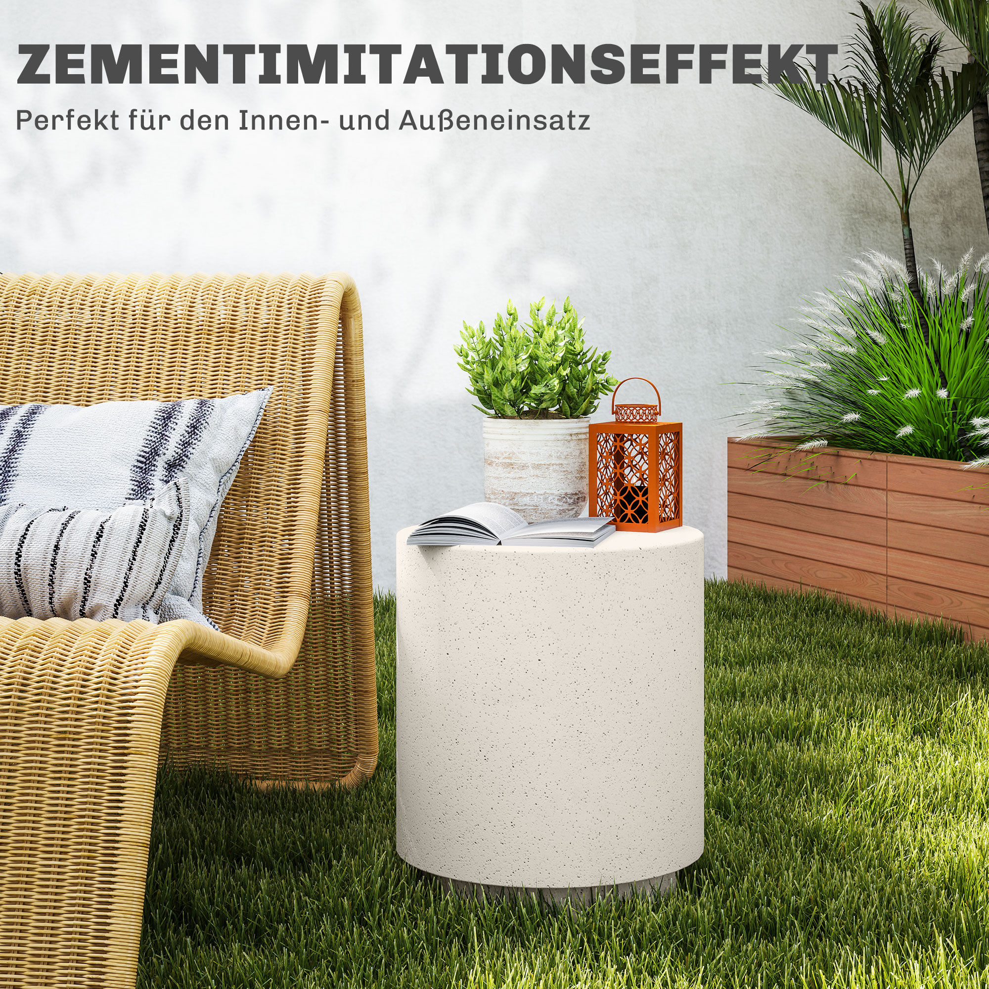 Beistelltisch in Beton-Optik 37 cm x 37 cm x 43 cm Anorganisches Erz-Pulver Grau
