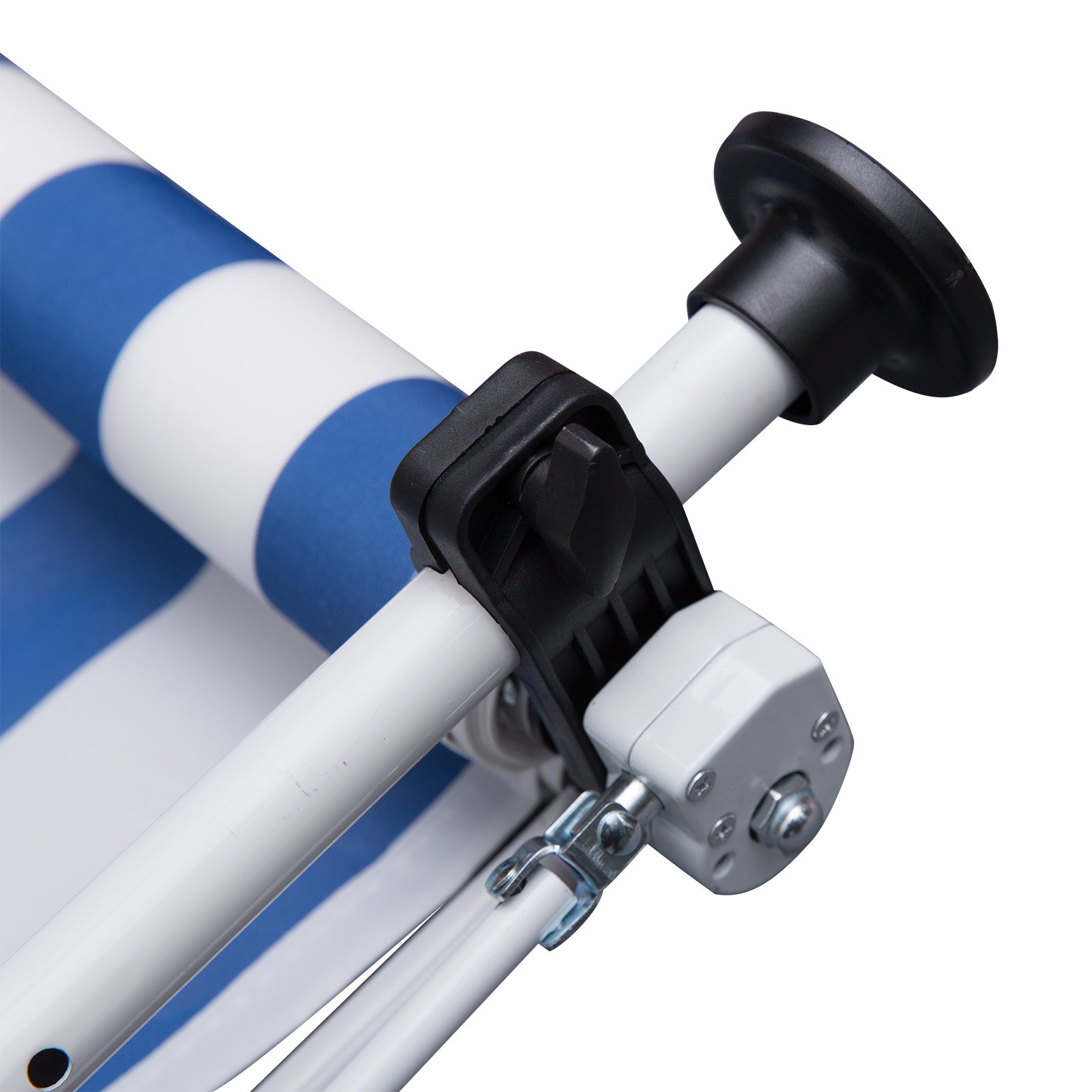 Klemmmarkise mit Handkurbel höhenverstellbar Gelenkarmmarkise schmutzabweisend, witterungsbeständig Balkonmarkise 150cm breit Terrassenmarkise für Terrasse Balkon Veranda Blau+Weiß