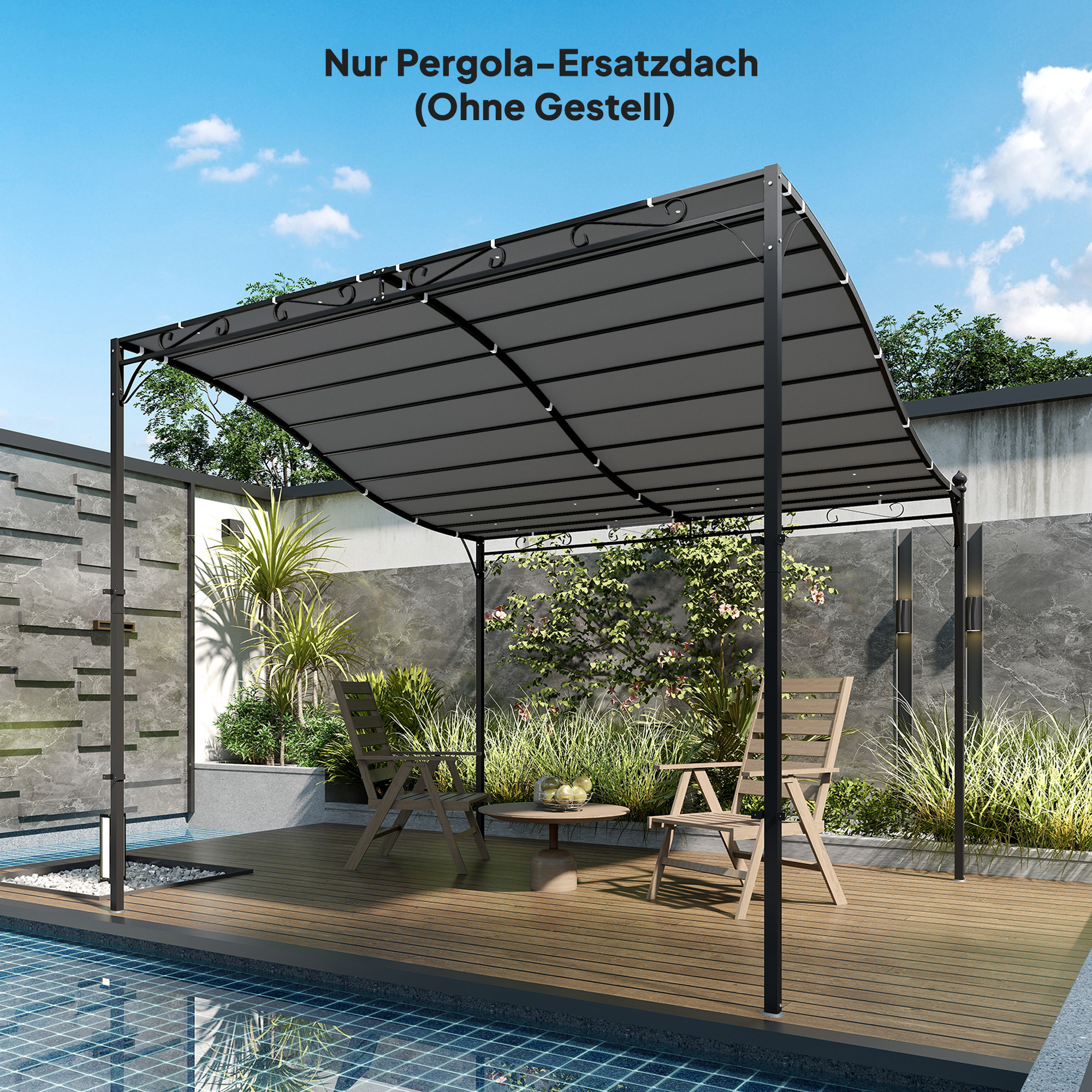 Ersatzdach für Pergola Sonnensegel für Terrassenüberdachung Ersatz-Dachplane für 3 x 3 m Pavillon 298x293 cm Dunkelgrau