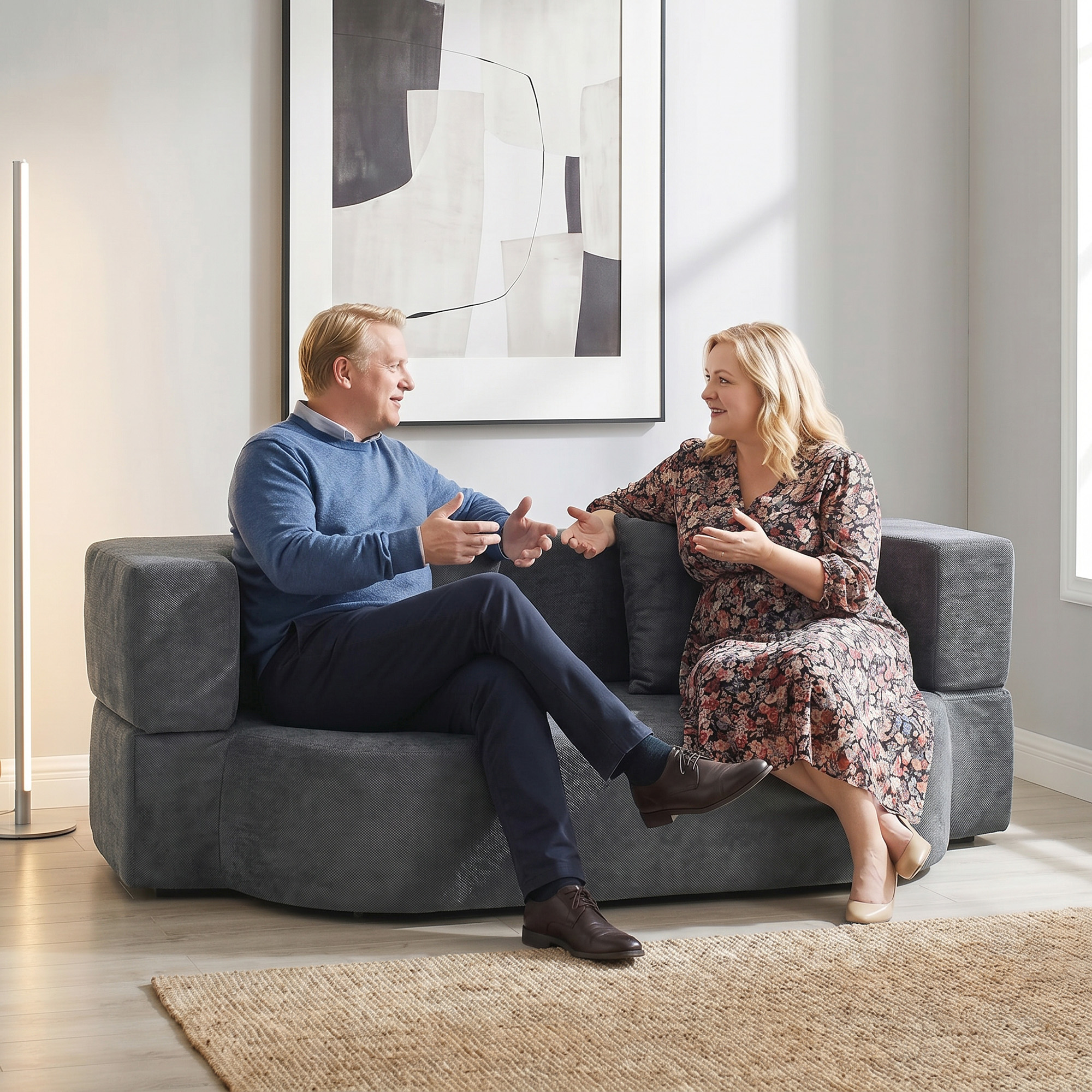 Schlafsofa, Bodensofa ohne Gestell mit dickem, hochdichtem Schaumstoff, breitem und tiefem Sitz, dunkelgrau