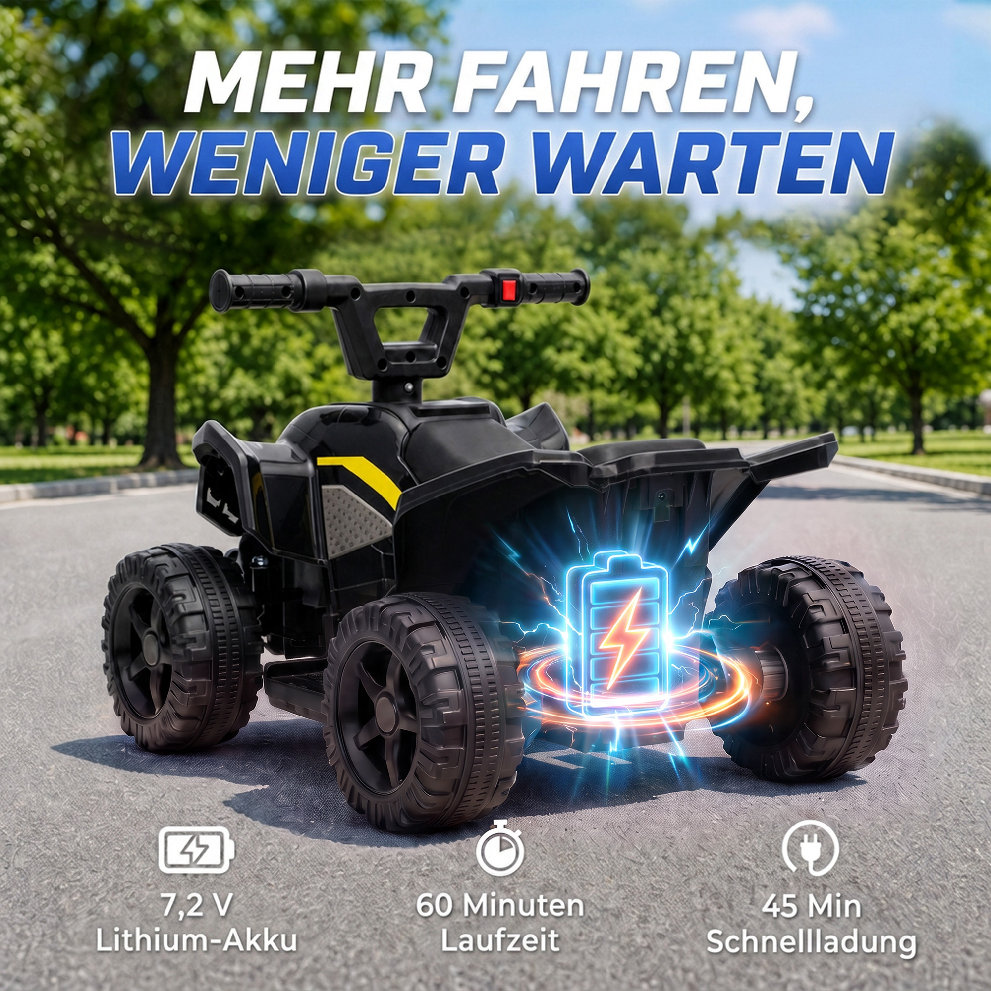 Kinder Quad Elektro 6V Kinderquad mit Lithium-Akku Vorwärtsfunktion Lenkerknopf-Steuerung 1,5-2 Jahre Schwarz