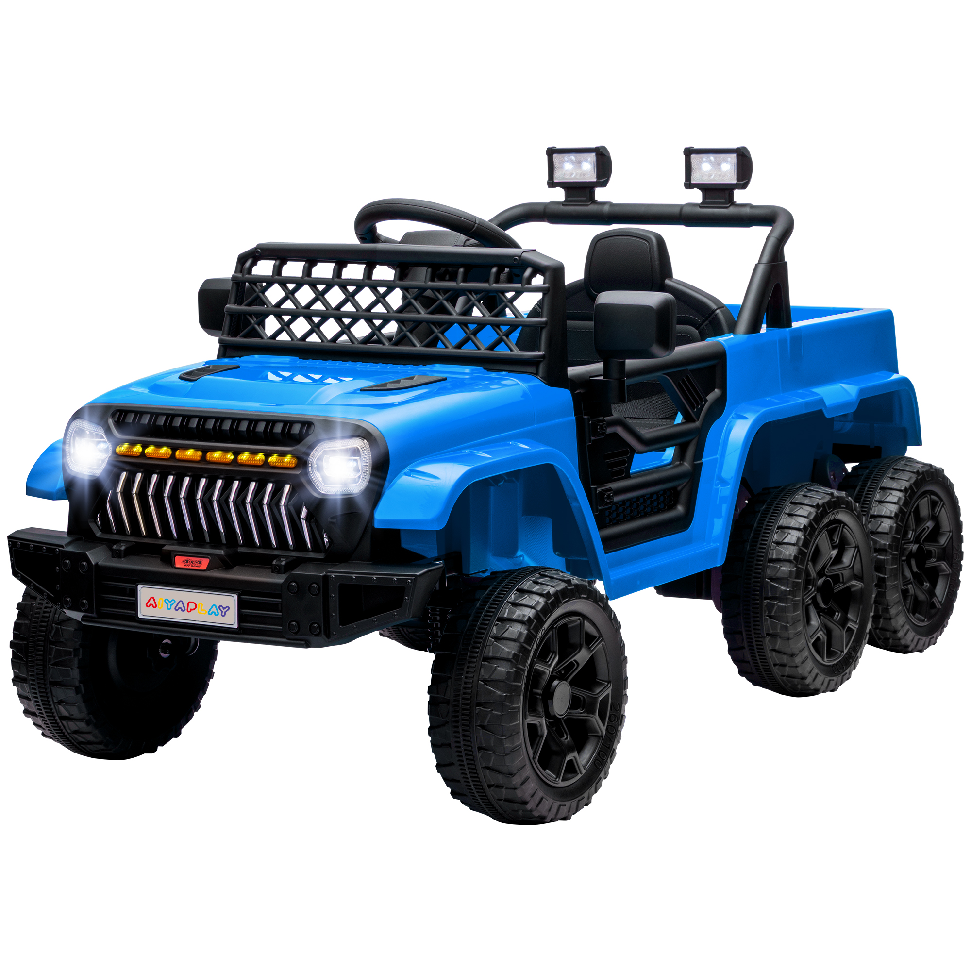 12V Kinderauto, mit Anhänger, LED-Lichtern, Musik und Hupe, für Kinder im Alter von 3-8 Jahren, Hellblau
