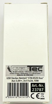 Stecker-Netzteil mit USB "CTN-0520 Duo", Aus 5V=, 2x1/1x2A, 10W