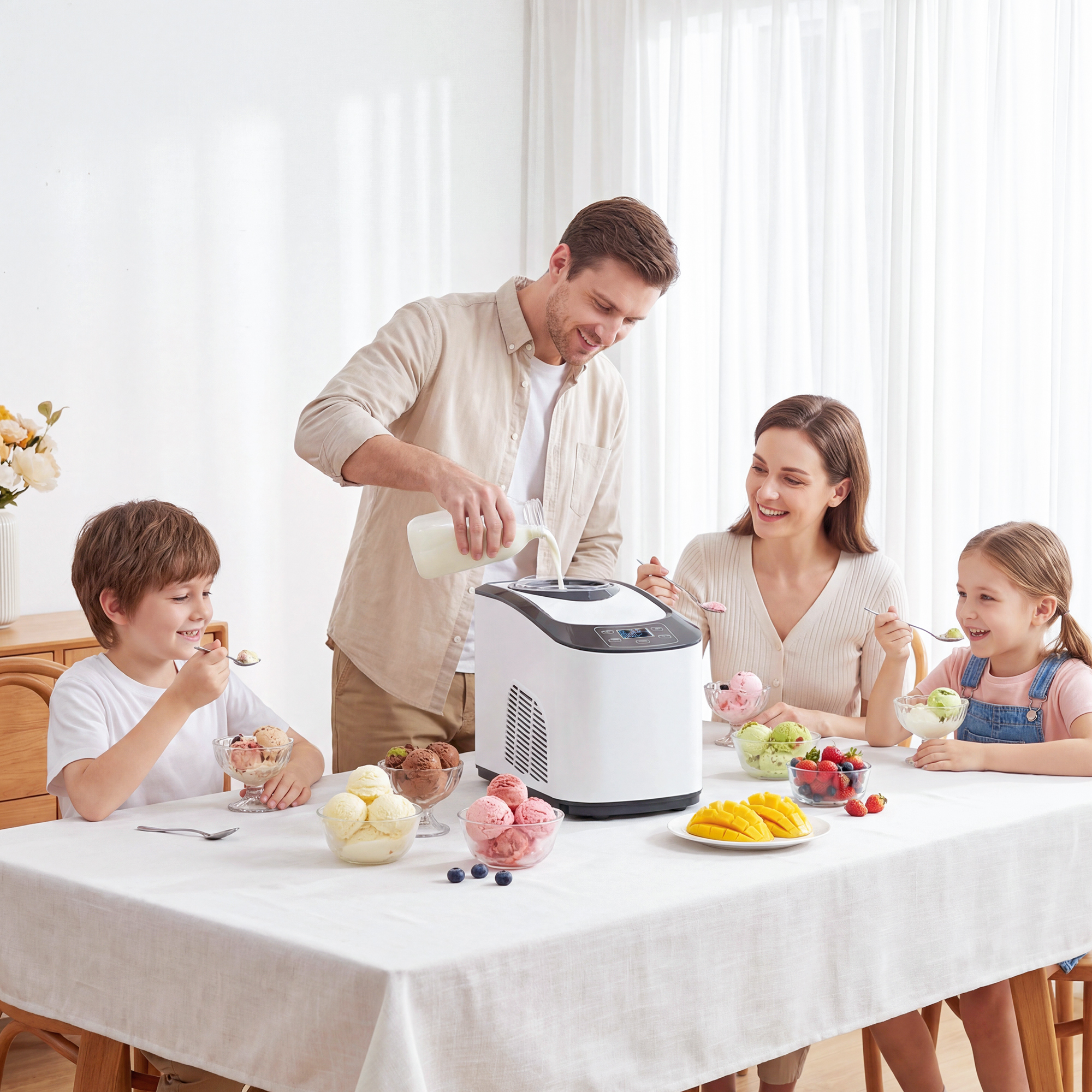 Eismaschine ohne vorfrieren mit eingebautem Kompressor, 1,5L, Weiß