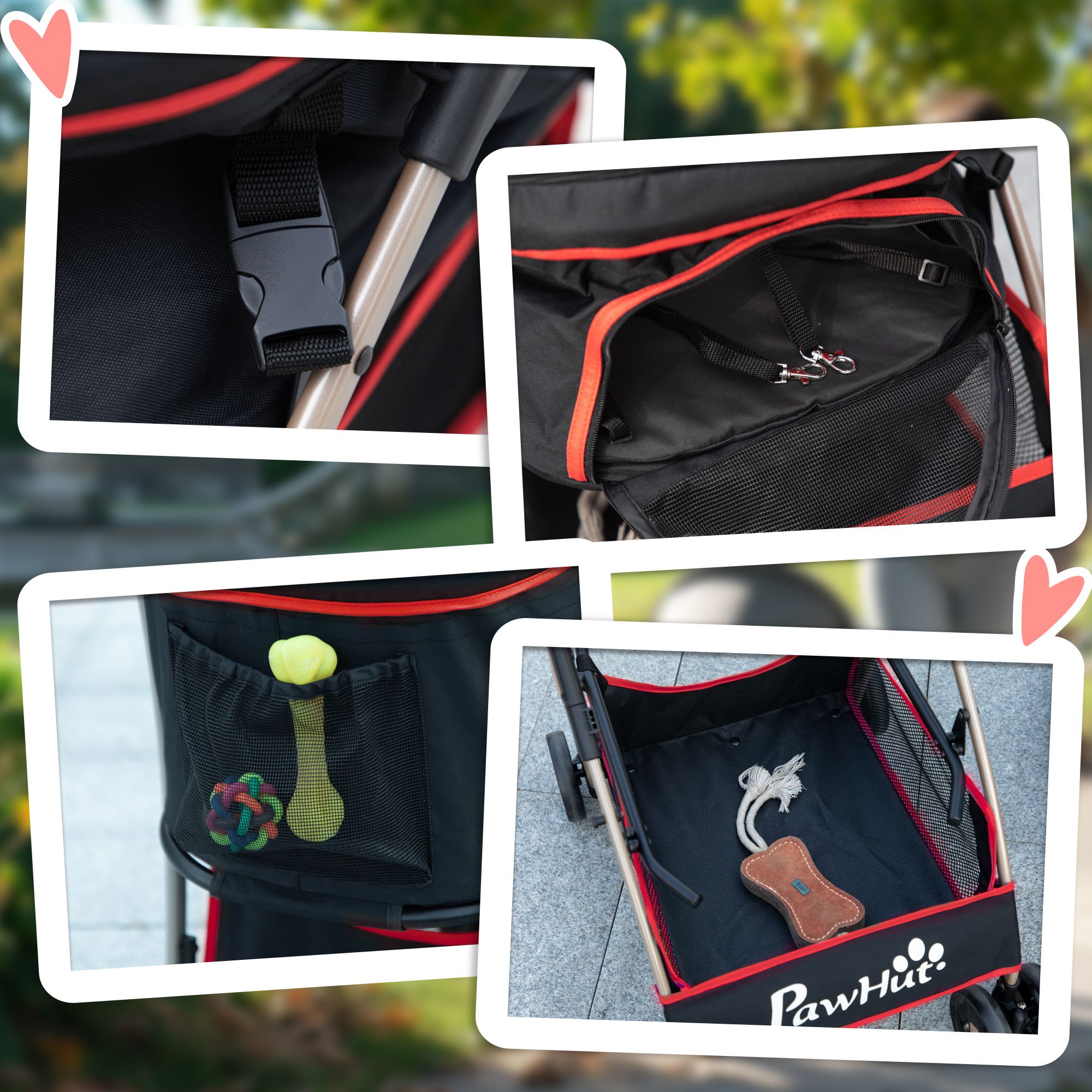 2-in-1 Hundebuggy Tragtasche Autositz bis 10kg klappbar Bodenkorb 82 cm x 49,5 cm x 98 cm Rot