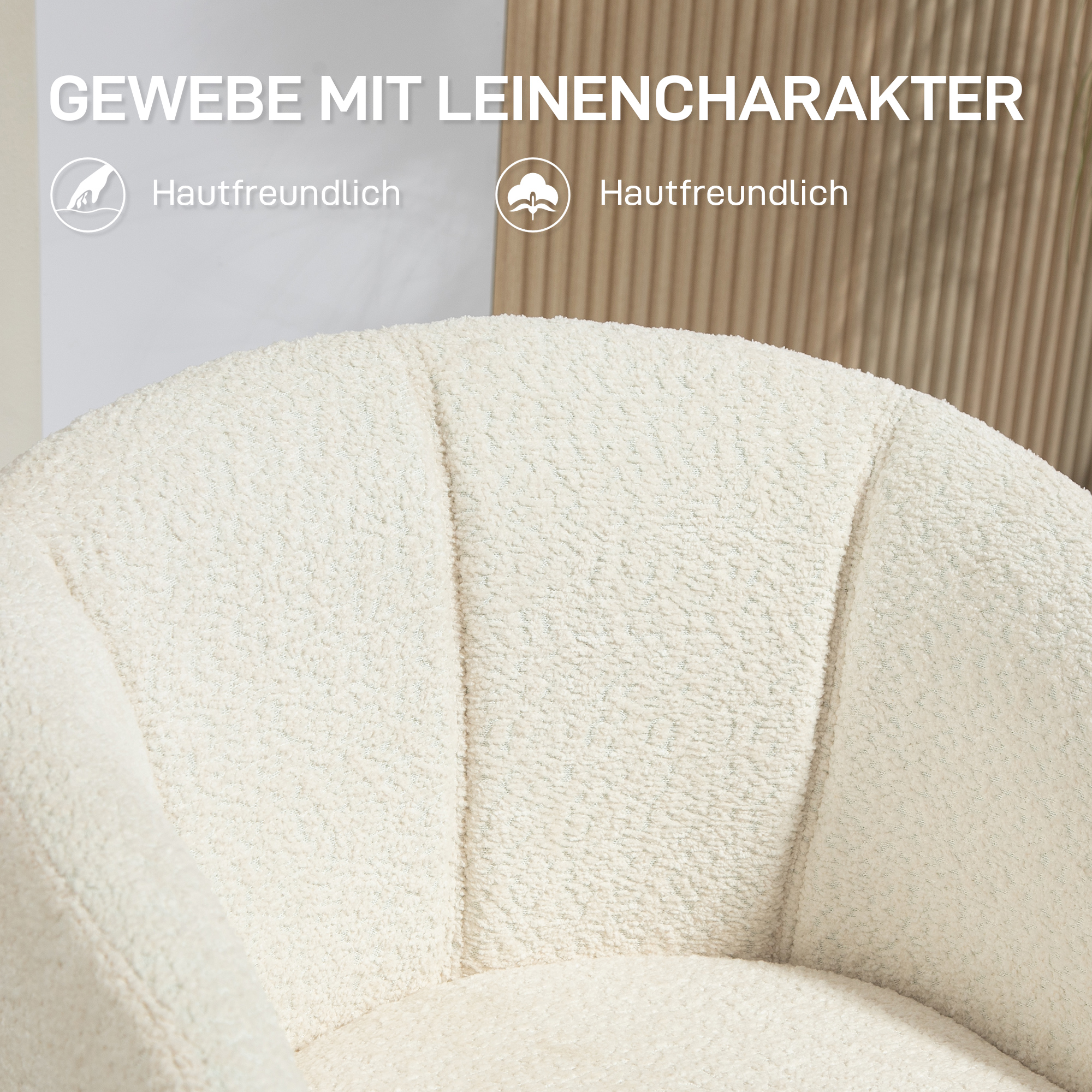 Sessel, Polsterstuhl mit bequemer Sitzschale, drehbar, kuscheliger Bezug, bis 120 kg, Cremeweiß