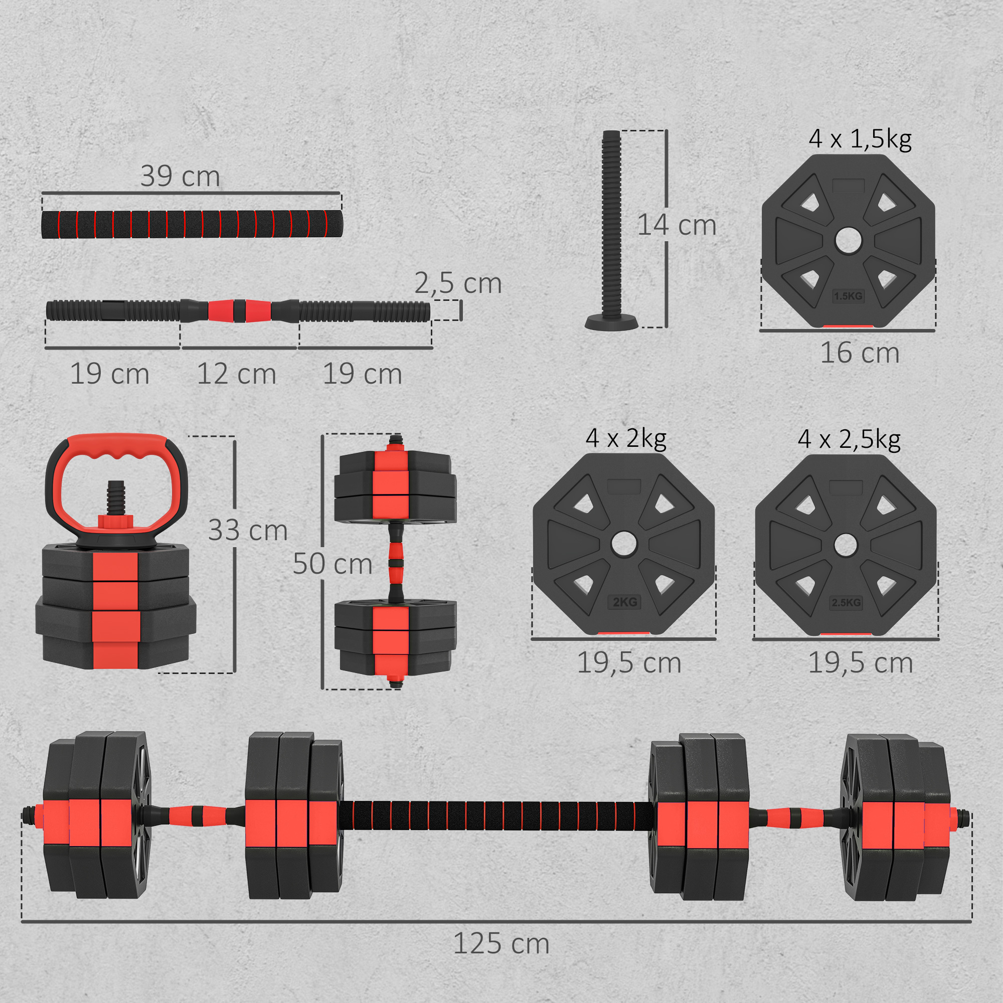 4-in-1 Hantelset Kurzhantel Set Kurzhanteln Langhanteln verstellbar 25 KG für Krafttraining Zuhause