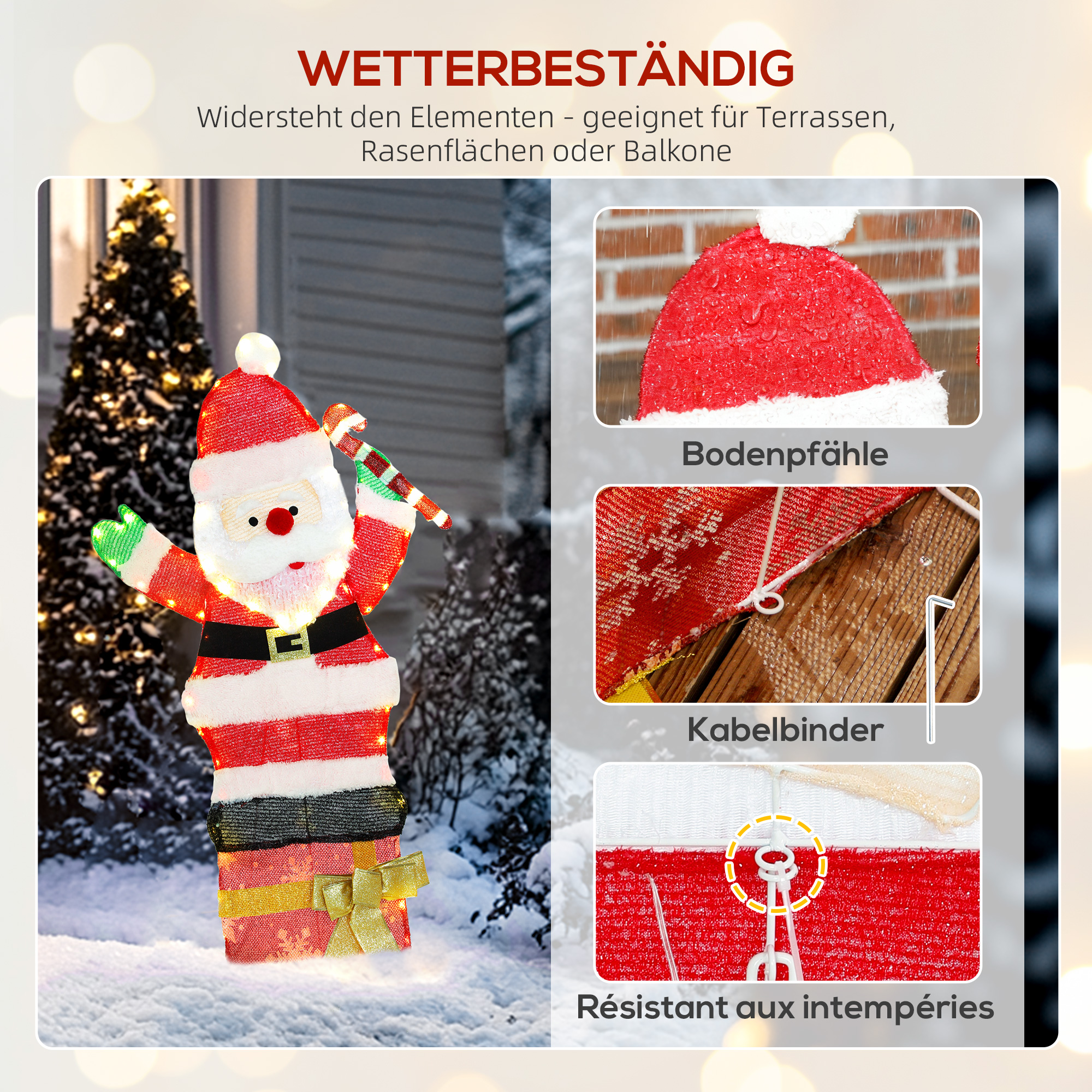 97er LED Weihnachtsdeko, Weihnachten Weihnachtsmann in warmweiß, Stahlrahmen Mehrfarbig