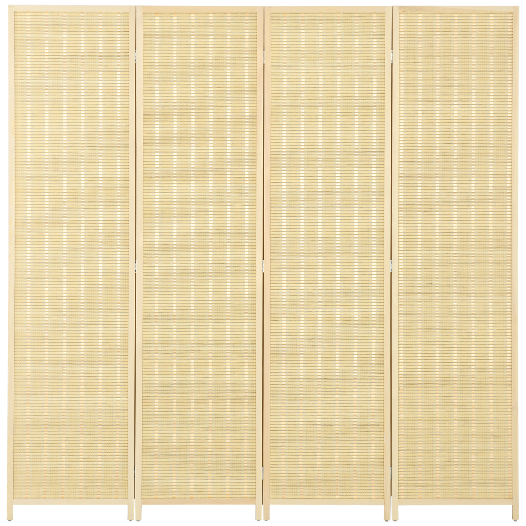 4-teiliger Raumteiler, 180 x 180 cm, Faltbarer Sichtschutz aus Bambus und Baumwolle für Wohnzimmer, Schlafzimmer, Natur