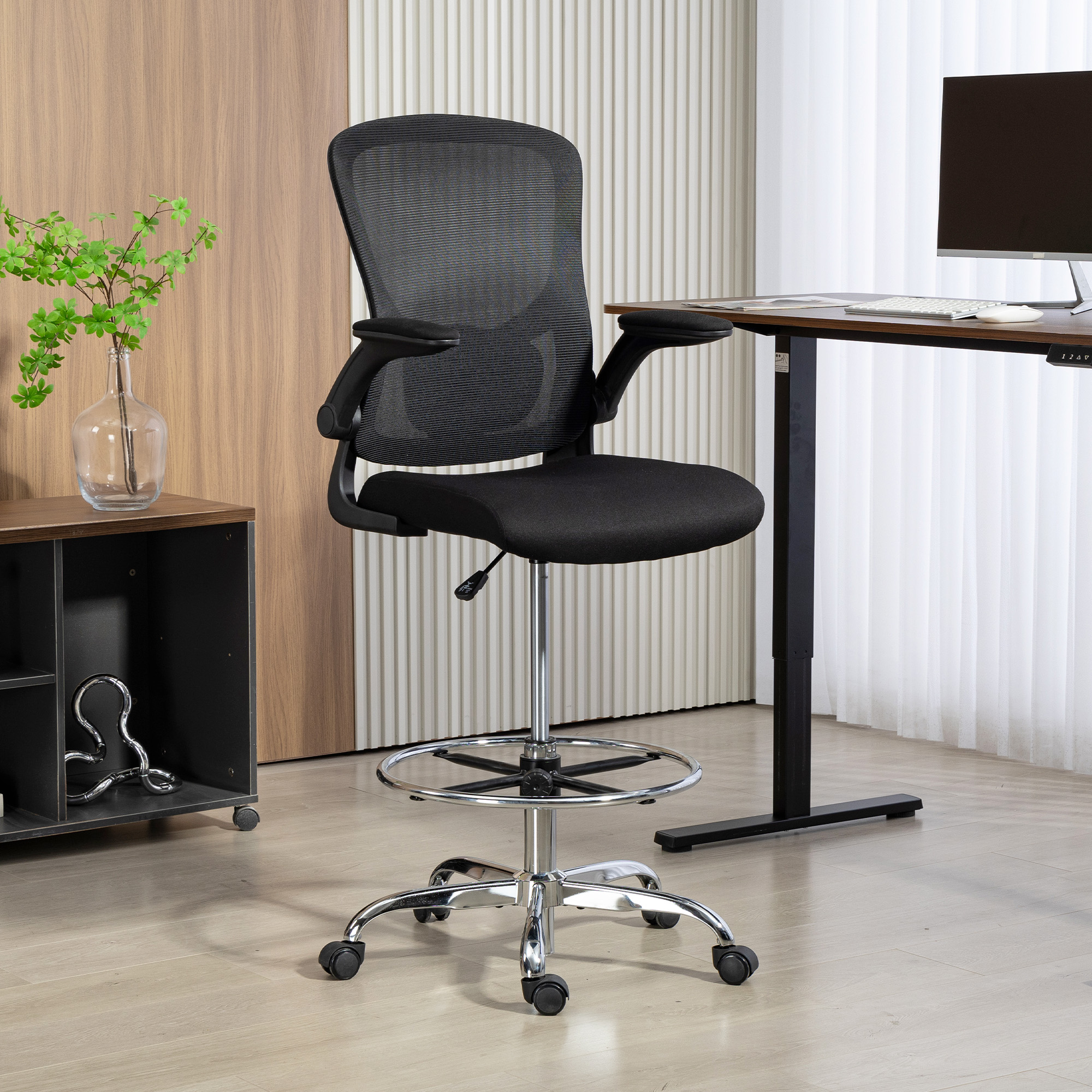 Zeichenstuhl mit Lendenstütze, höhenverstellbar, drehbar, für Homeoffice, Studio, Kunstprojekte, Schwarz