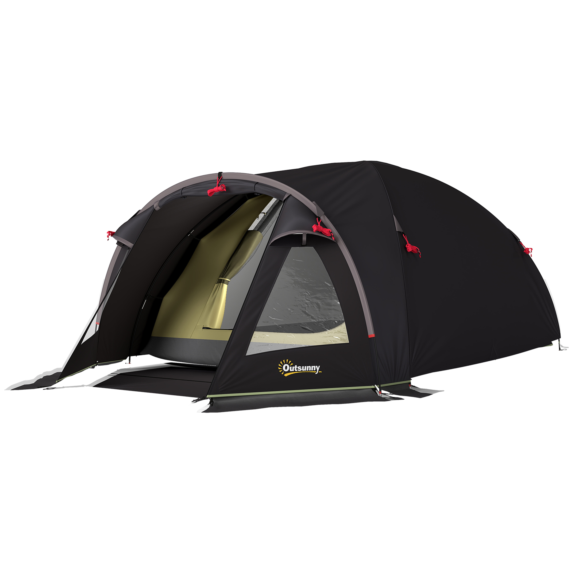 Campingzelt für 2 Personen leicht, stabil UV 50+ Tunnelzelt mit Vordach Seitentür&Fenster Schwarz