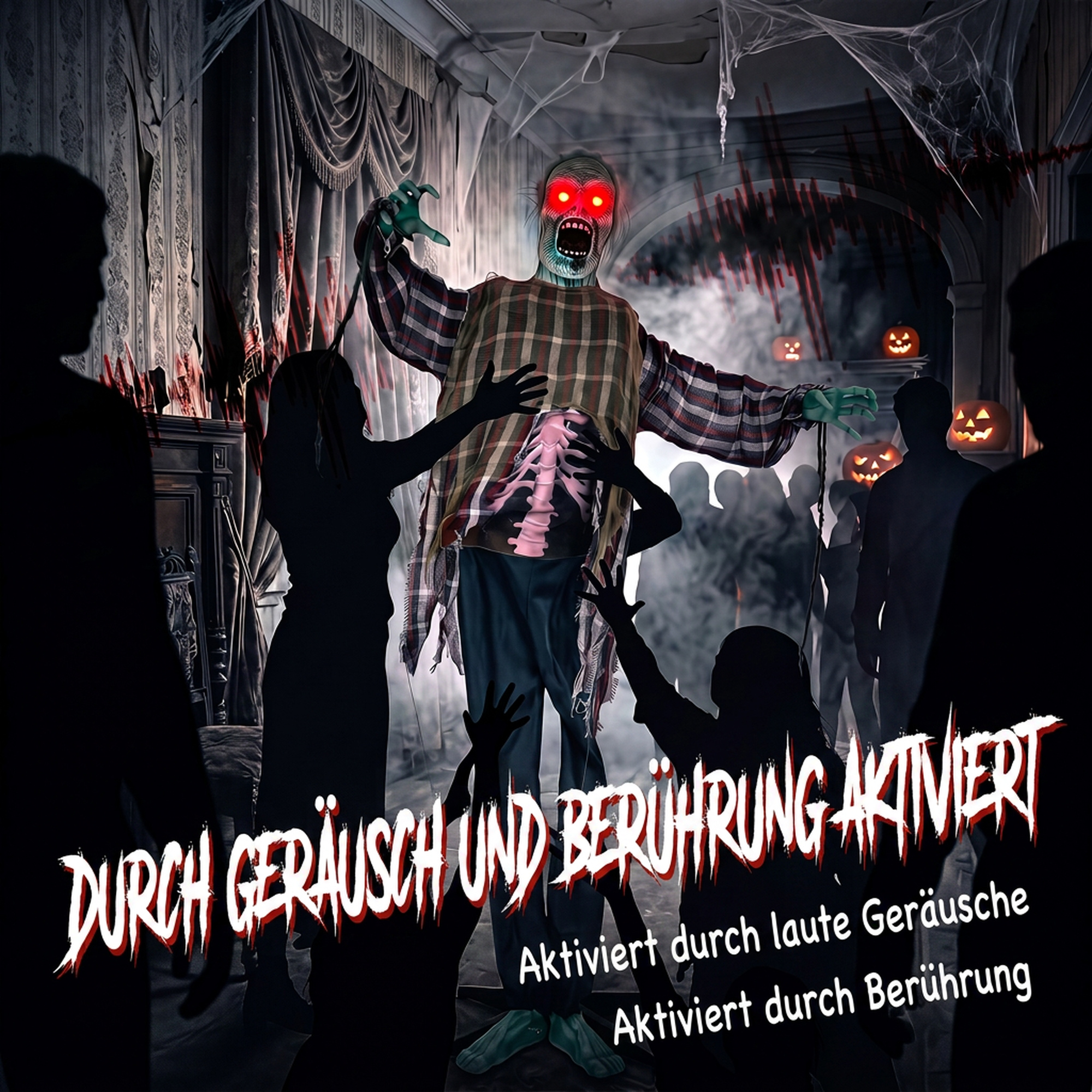 animierter Halloween-Zombie in Lebensgröße,170 cm, mit Sound- und Berührungsaktivierung, gruselige Deko