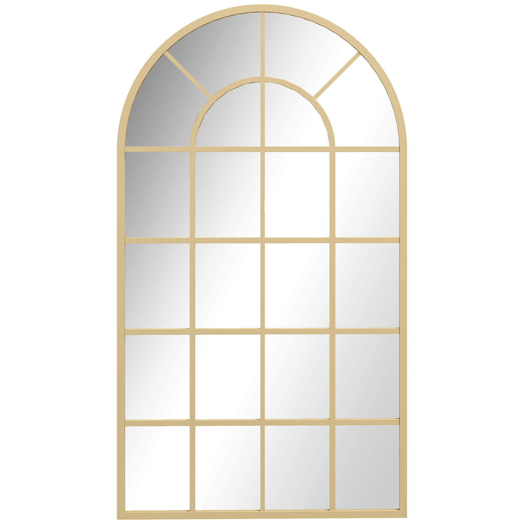 Wandspiegel, Fenster-Design, Flurspiegel, Metallrahmen, 110 x 65 cm, Gold