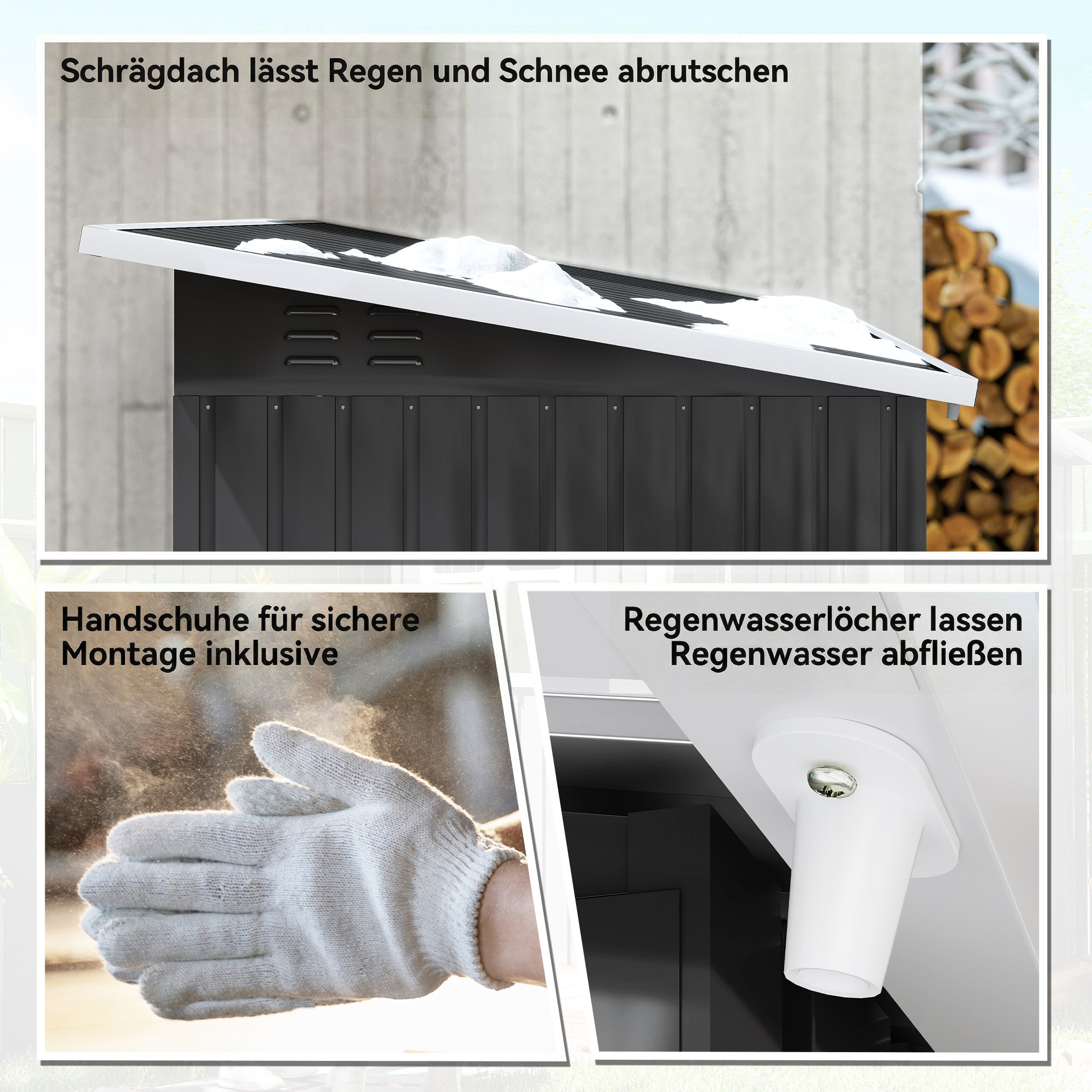 Gartenschuppen, Gartenhaus mit Fenster, verschließbare Tür, für Garten, Terrasse, Stahl, 221L x 133B x 190H cm, Grau