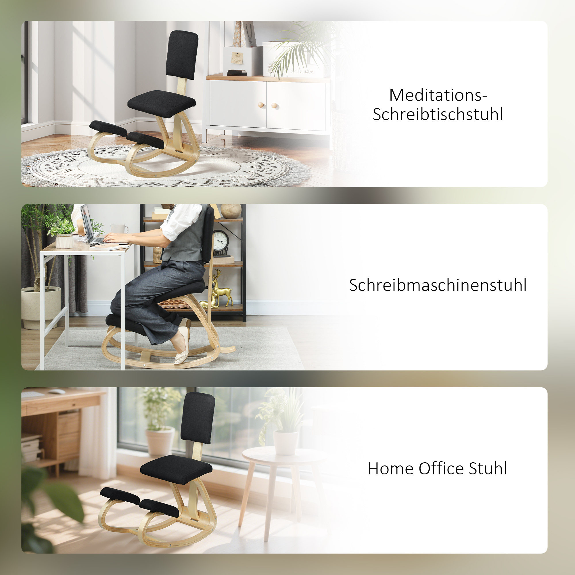 ergonomischer Kniestuhl, Kniehocker Gesundheitsstuhl für Zuhause, Büro, Meditation Schwarz