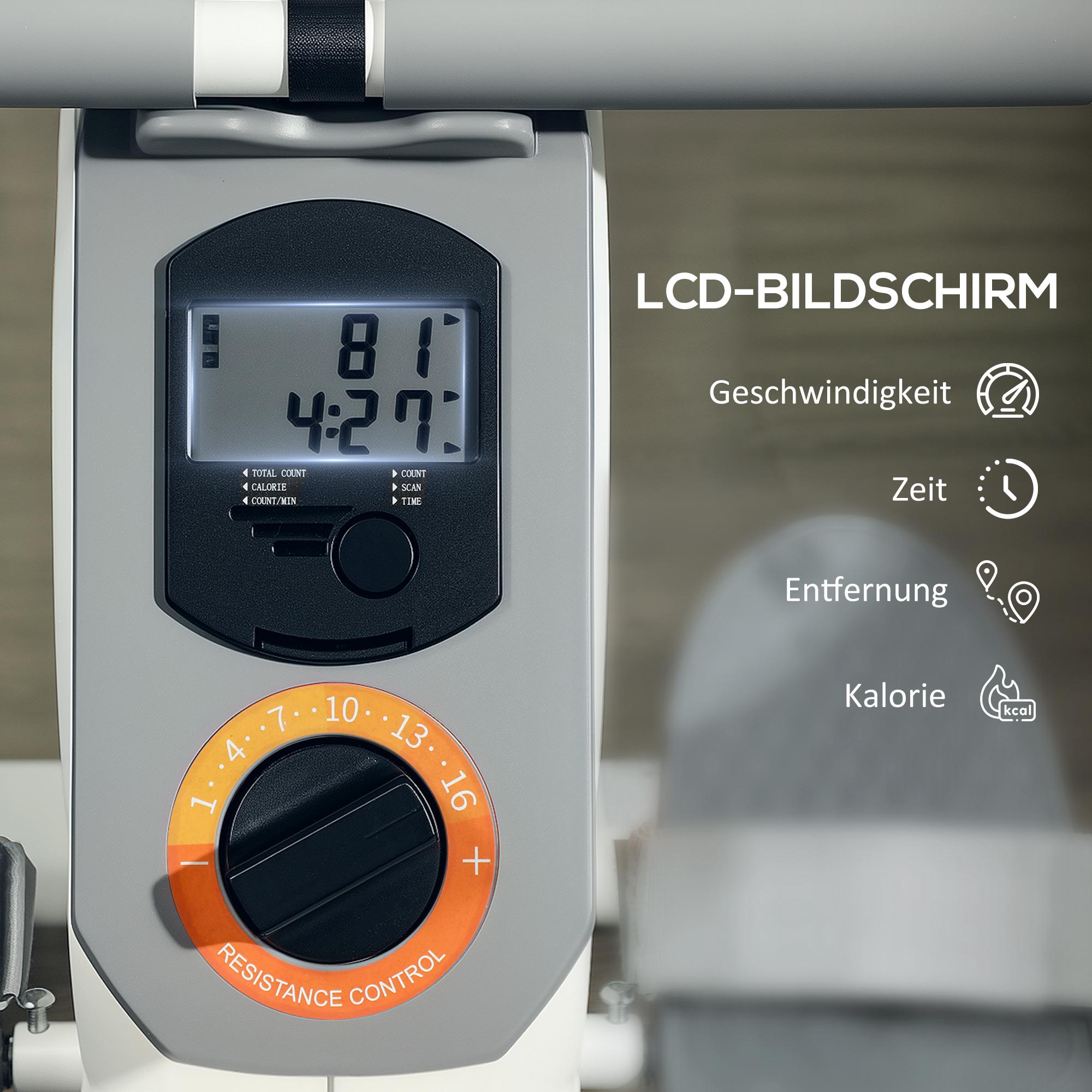 Rudergerät mit 16 einstellbaren Stufen, LCD-Monitor und Handyhalter, fürs Heimtraining, 150 kg Belastbarkeit