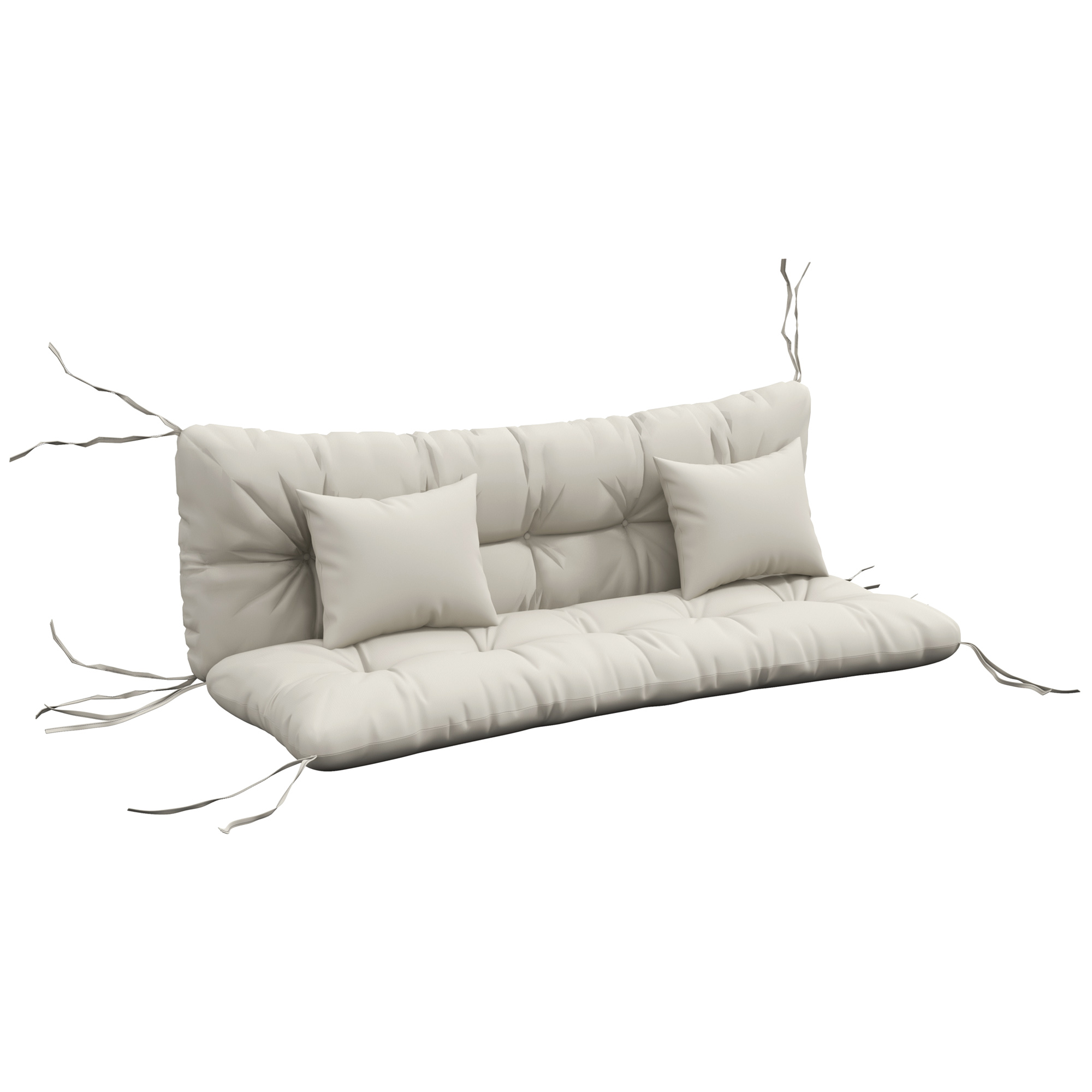 4er-Set Sitzkissen, 150x50 cm wasserabweisend Stuhlkissen mit Bindebänder, 10cm dick Cremeweiß