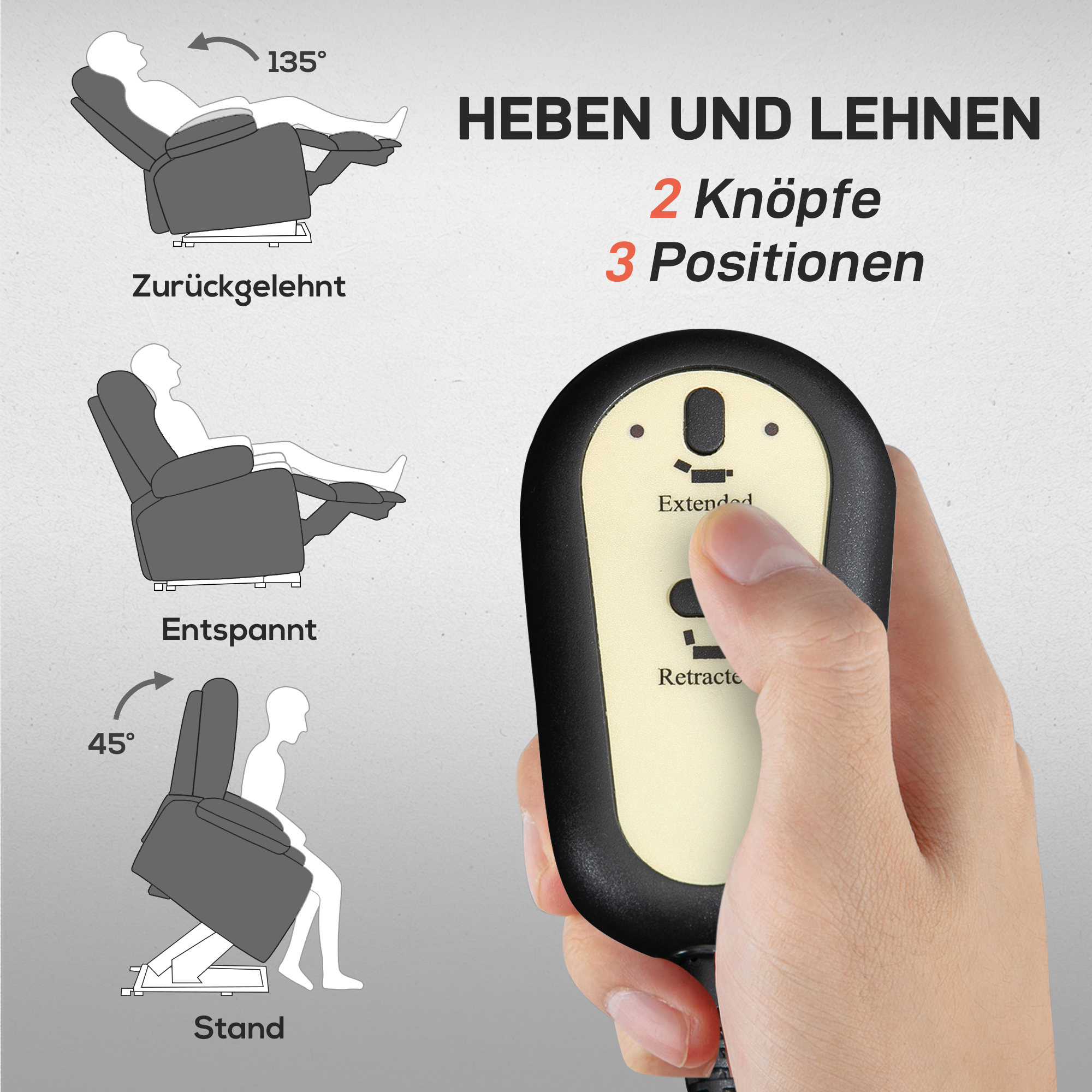Fernsehsessel mit Aufstehhilfe, Wärme- und Massagefunktion, Fernbedienung und Seitentasche, Dunkelgrau