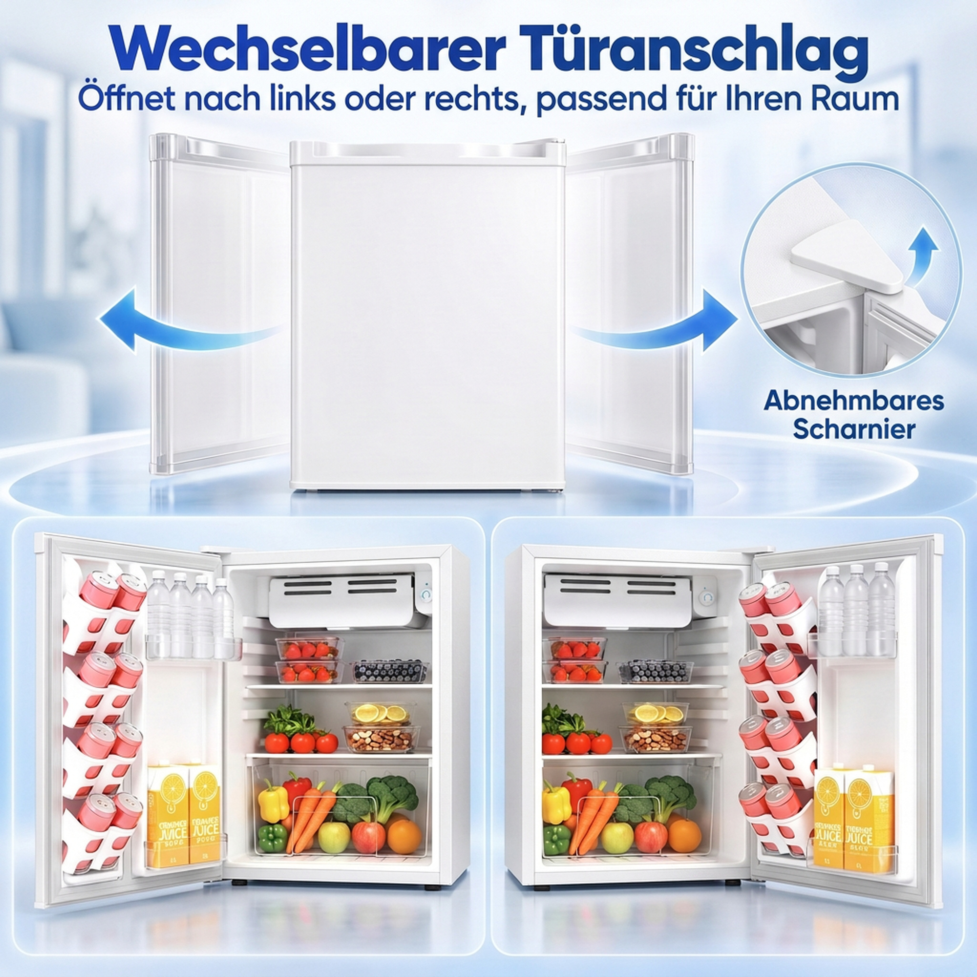 Minikühlschrank mit Gefrierfach, Einstellbares Thermostat, Kleiner Kühlschrank, Eintürig, 72,5 L, Weiß