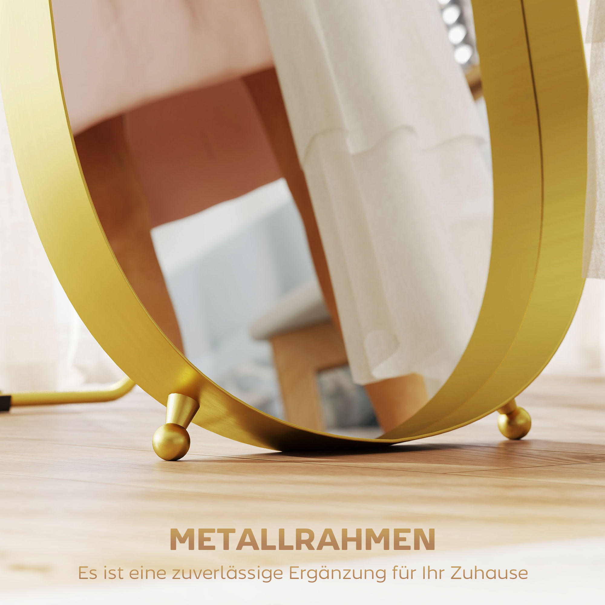Ganzkörperspiegel mit Metallrahmen, 160 x 50 cm, goldfarbener Rahmen, für Wohnzimmer, Schlafzimmer