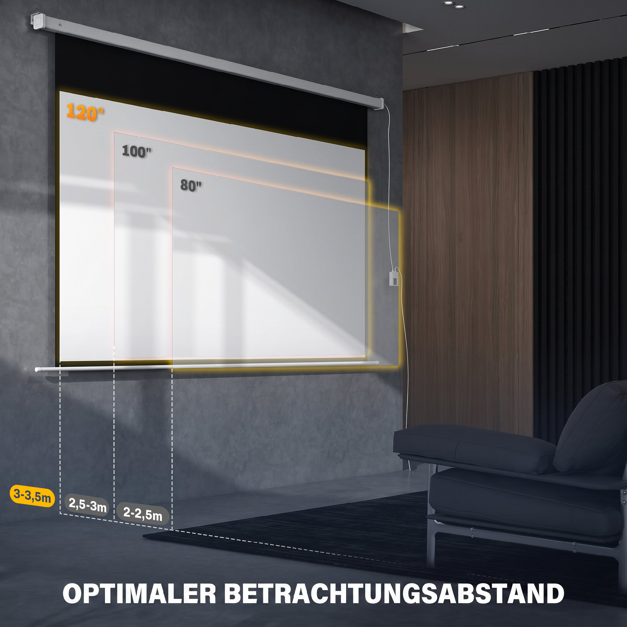 Beamer Leinwand 293 x 193 cm 120 Zoll 16:9 HD 4K Projektionsleinwand Elektrisch mit Fernbedienung, Weiß