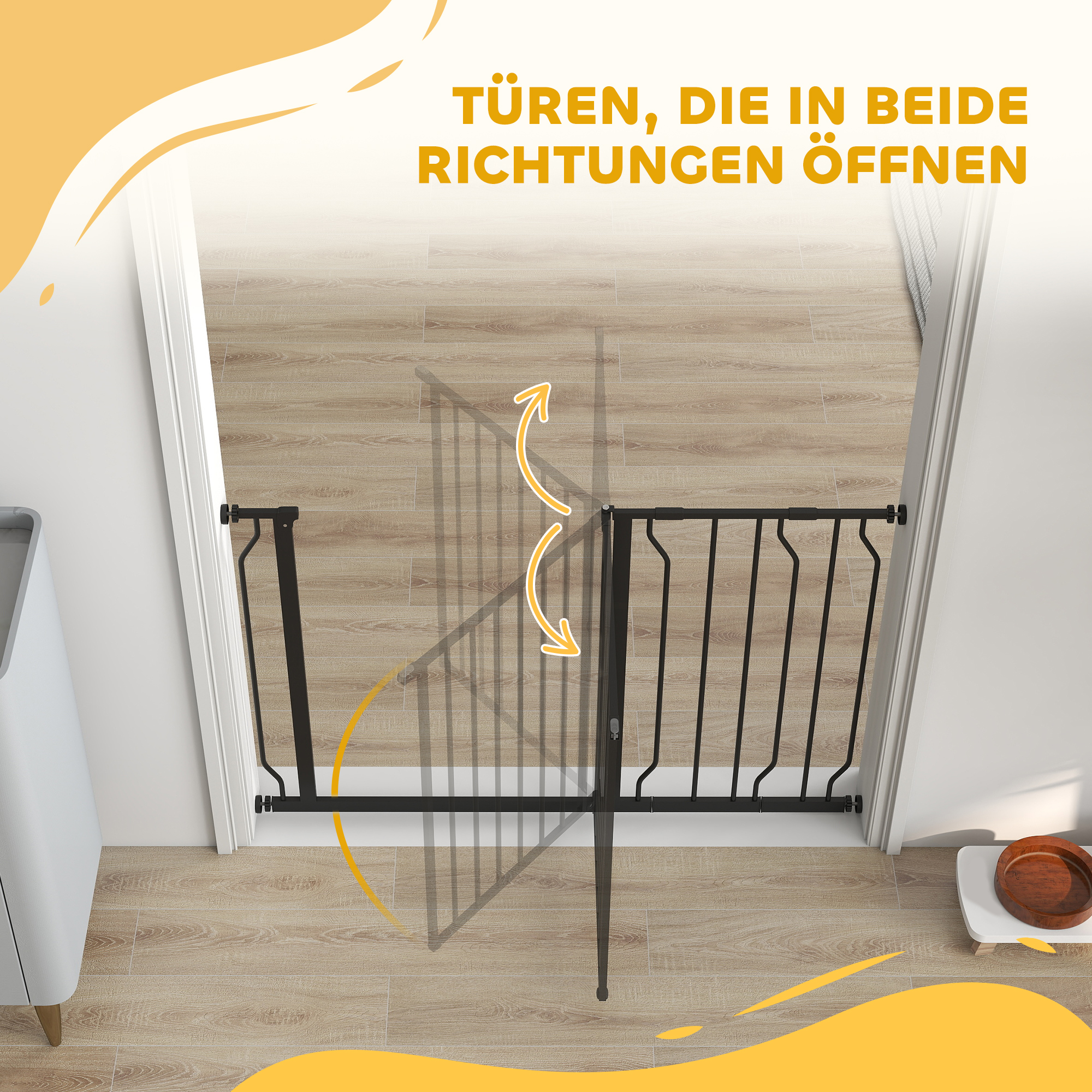 Hunde-Absperrgitter, Klemmmontage, verstellbare Länge, Stahl/ABS, 75-115 x 76cm, Schwarz
