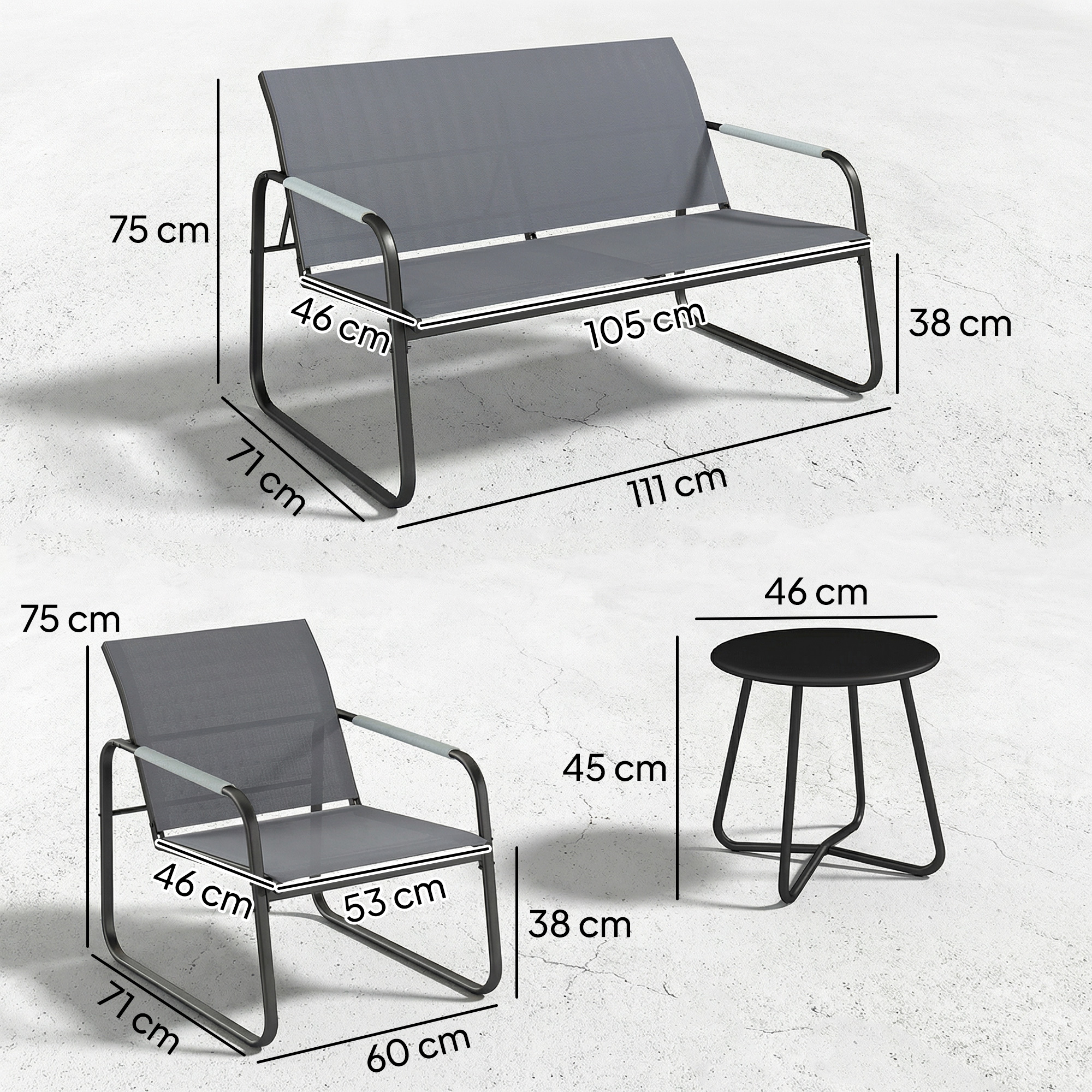 Gartenmöbel Set Sitzgruppe für 4 Personen Atmungsaktiv Gartenlounge mit 2er Sofa 2 Sessel Seilflecht Rund Tisch Fußpads
