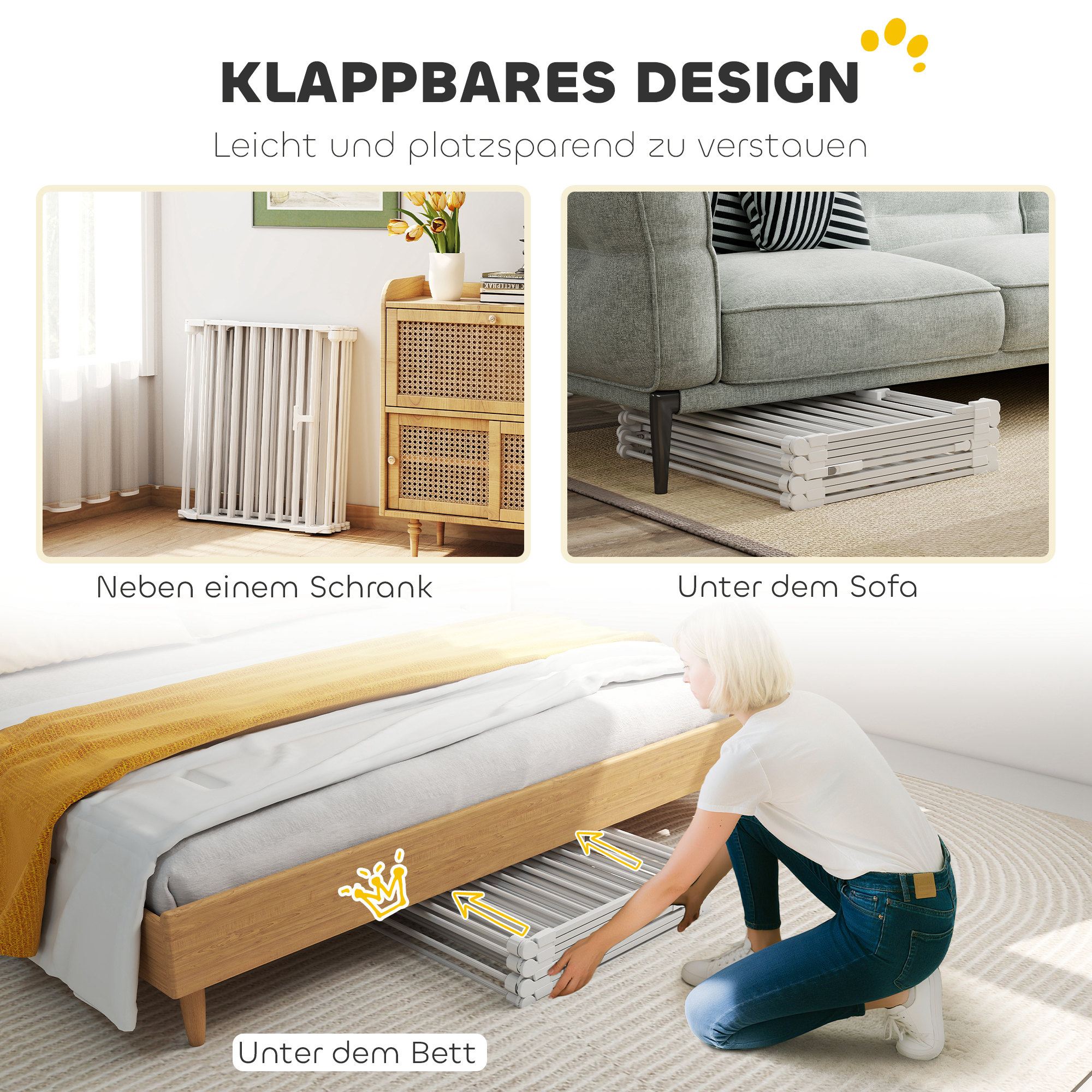 Haustierzaun, 8-Panel-Barriere mit Tür, faltbar, für kleine & mittelgroße Hunde, Kunststoff, Kohlenstoffstahl, Weiß