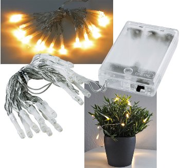 LED Batterie-Lichterkette "CT-BK20" 2m / warmweiß, transp. Kabel, 20 LEDs