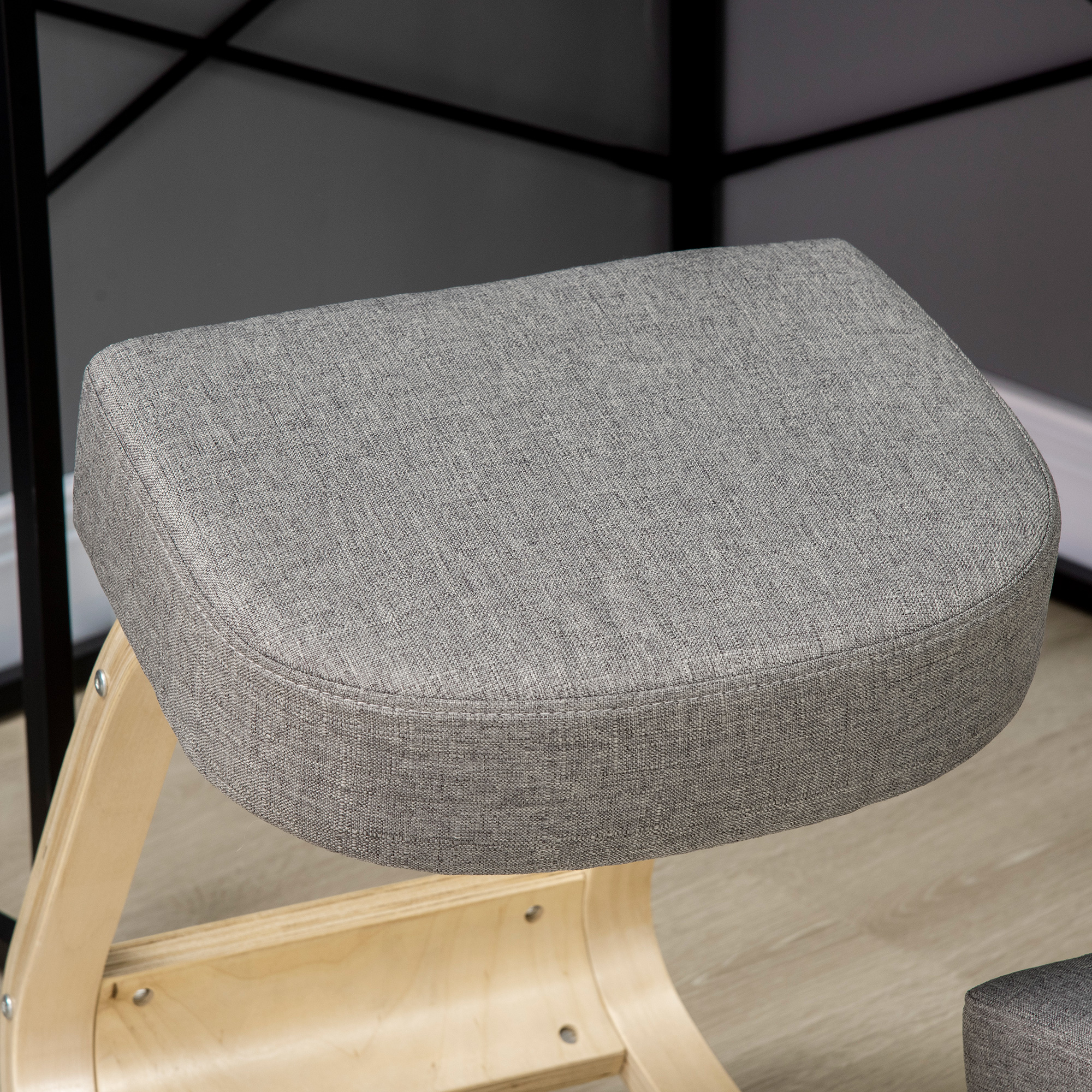 Kniestuhl, ergonomischer Sitzhocker, Polsterhocker für gesunde Sitzhaltung, Birkenholz, 120 kg belastbar, Grau